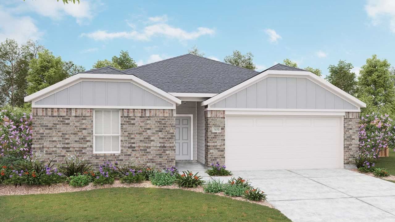 Representative exterior photo of a completed home built from the Blanton by DRB Homes in Spring Creek, Taylor, TX (Image 2). Representative exterior photo of a completed home built from the Blanton by DRB Homes in Spring Creek, Taylor, TX (Image 2).