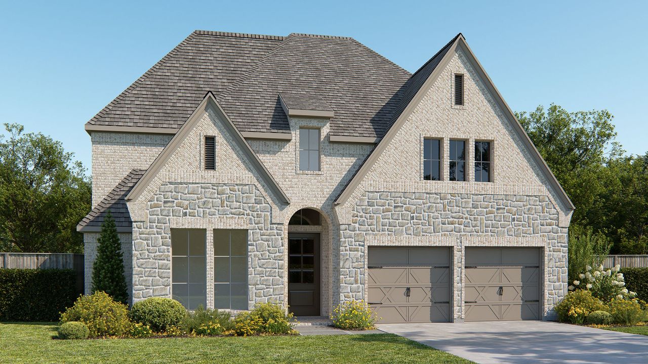 Representative exterior photo of a completed home built from the 3397W by Perry Homes in Meridiana 60', Manvel, TX (Image 2). Representative exterior photo of a completed home built from the 3397W by Perry Homes in Meridiana 60', Manvel, TX (Image 2).