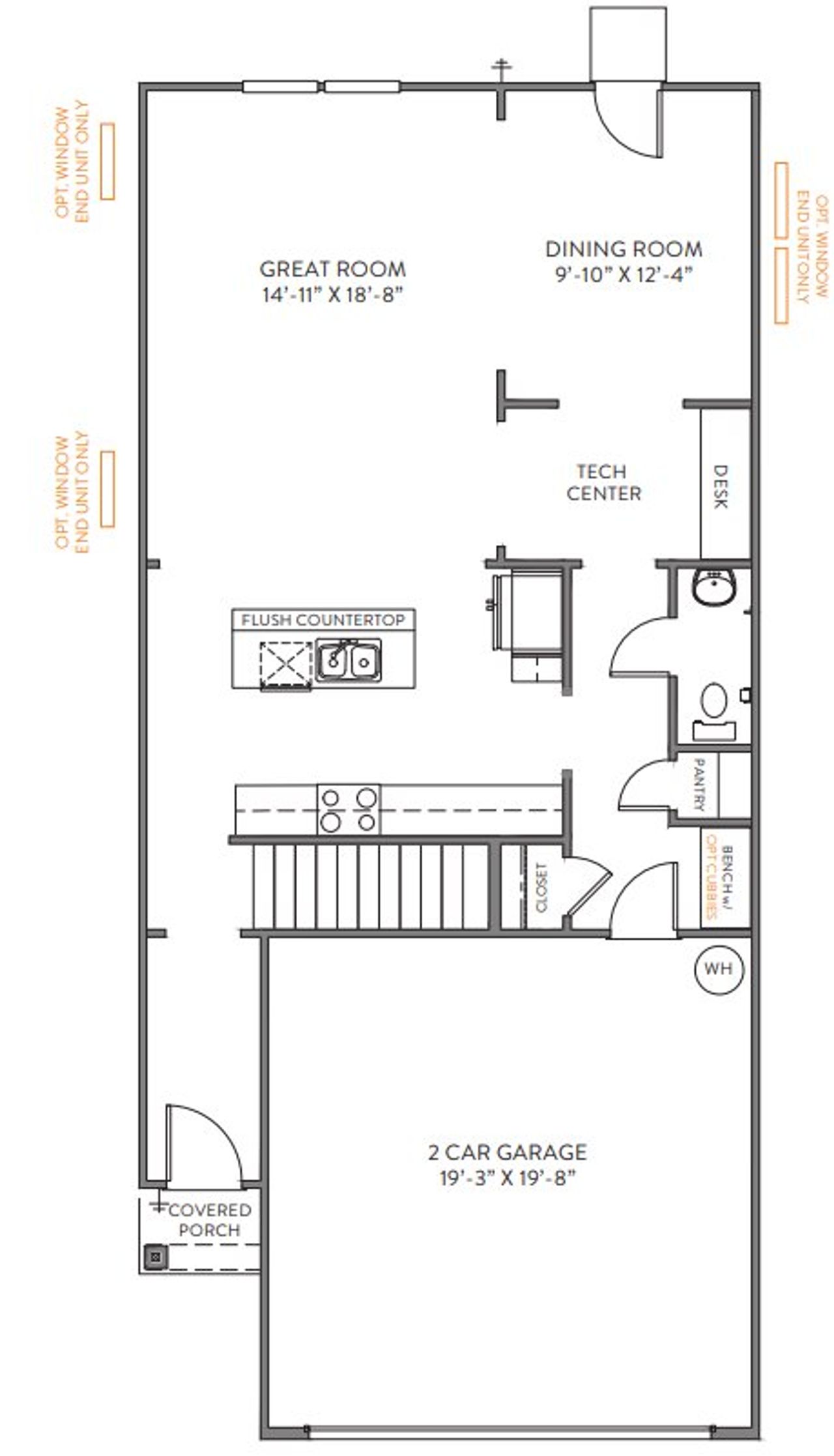 2D floor plan layout for the Advent TH by True Homes in Westbrook Falls Townhomes, Greensboro, NC (Image 2).