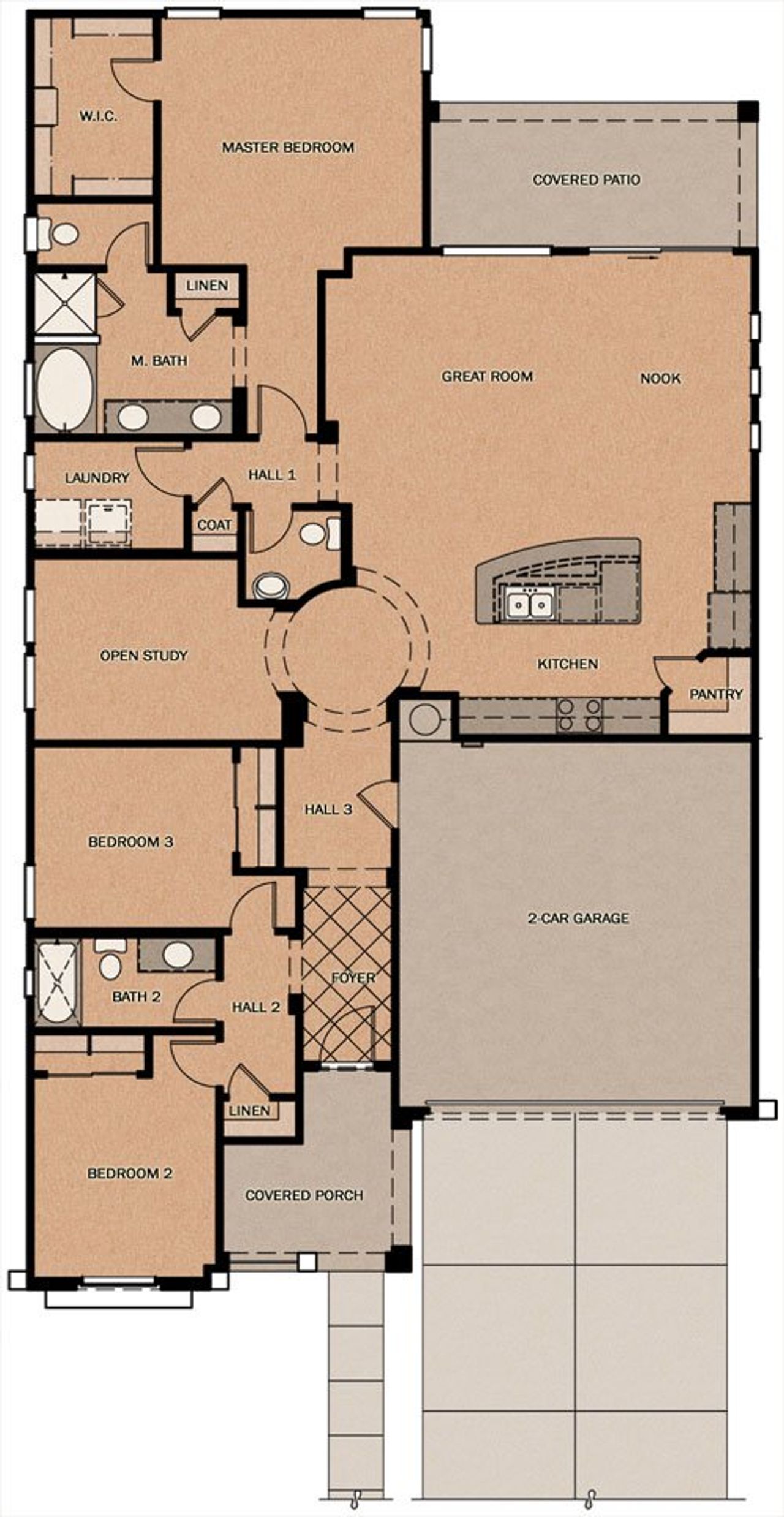 2D floor plan layout of this home in Seaboard at Cooley Station, Gilbert, AZ (Image 2).