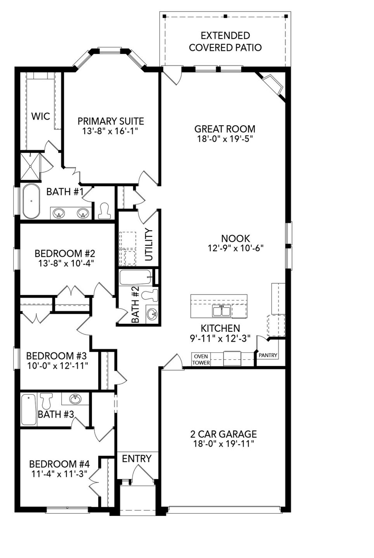 2D floor plan layout of this home in Country Lakes, Denton, TX (Image 2).