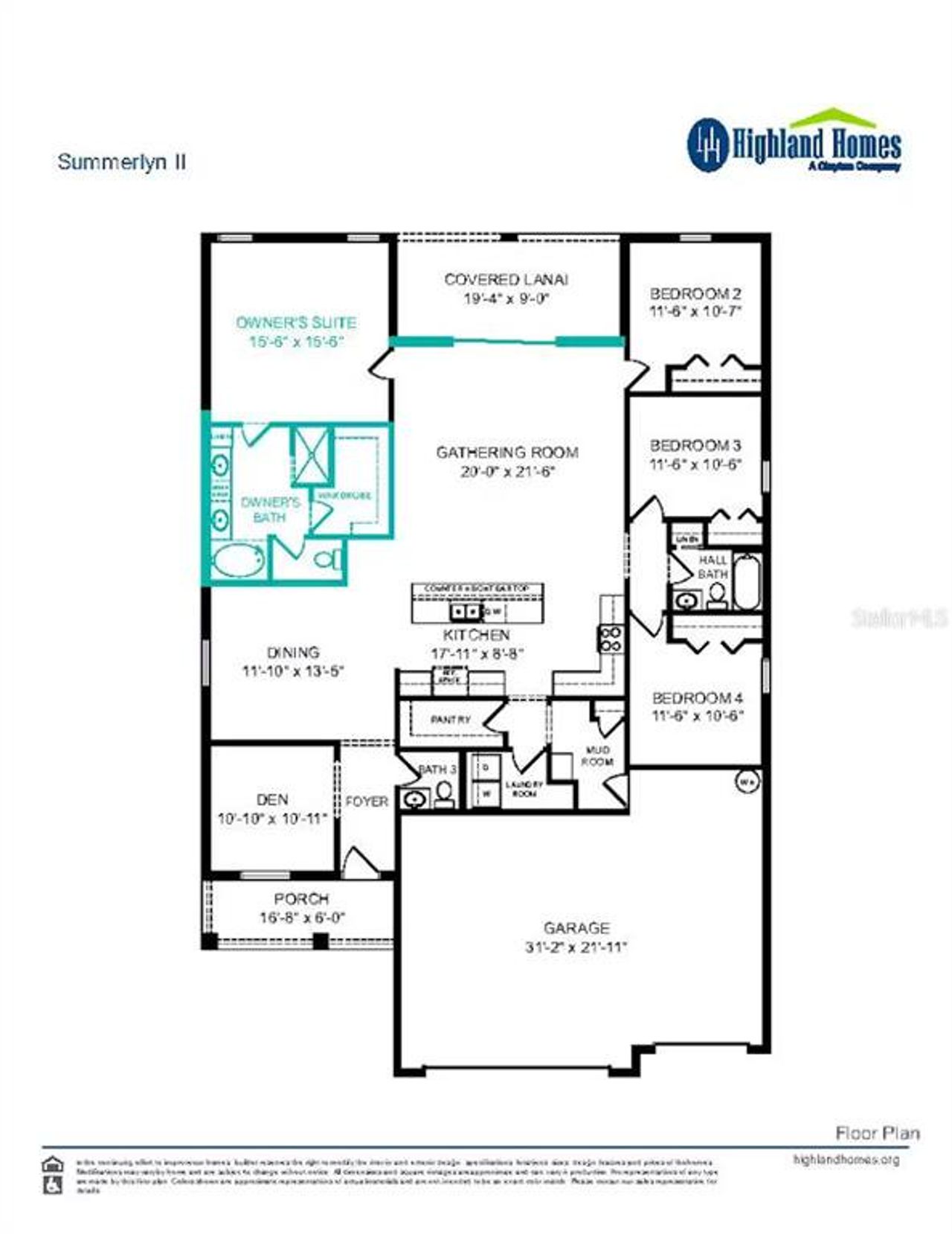2D floor plan layout of this home in Gardens at Lancaster Park, St. Cloud, FL (Image 2).