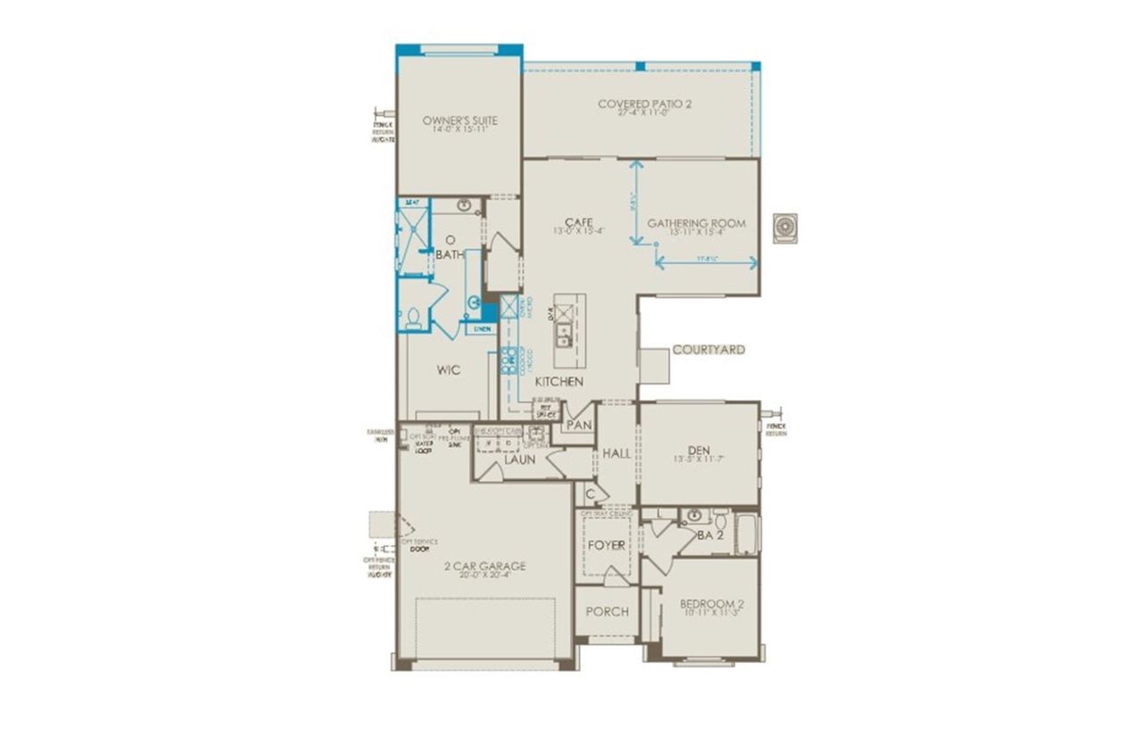 2D floor plan layout of this home in Del Webb at Rocking K, Tucson, AZ (Image 2).