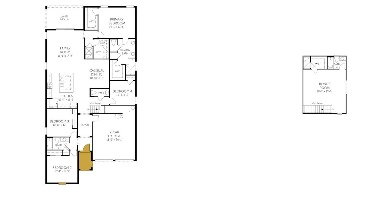 2D floor plan layout of this home in Hamlin Meadows, Winter Garden, FL (Image 2).