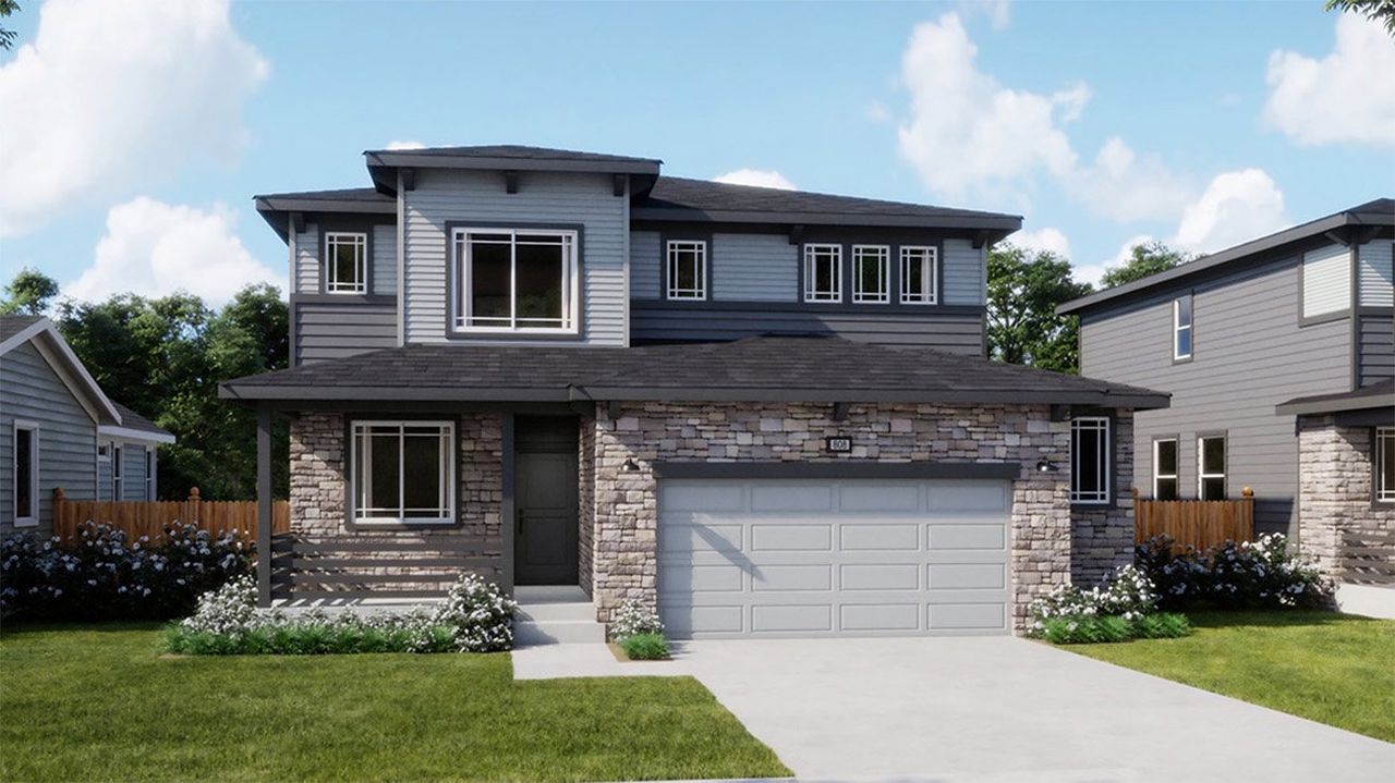 Representative exterior photo of a completed home built from the 3505 by New Home Co. in The Cottages Collection at Ridgeline Vista, Brighton, CO (Image 2).