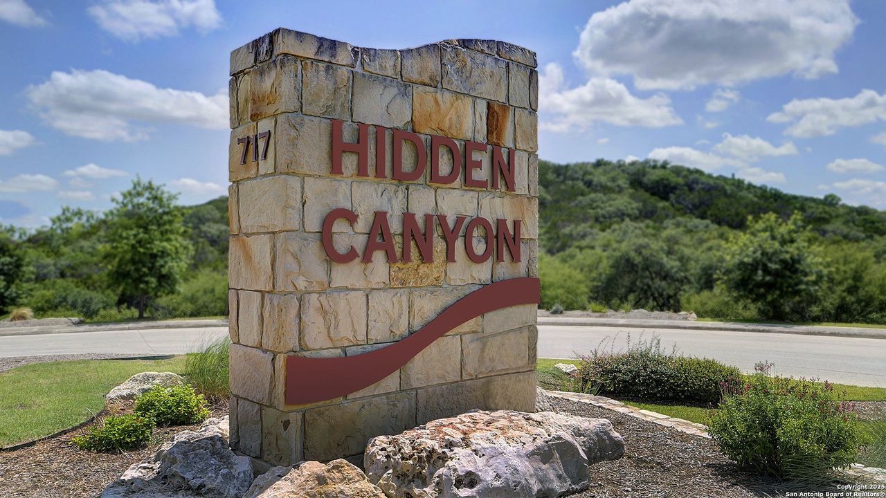 Front exterior of a new home in Hidden Canyon 55', San Antonio, TX, highlighting curb appeal (Image 2).