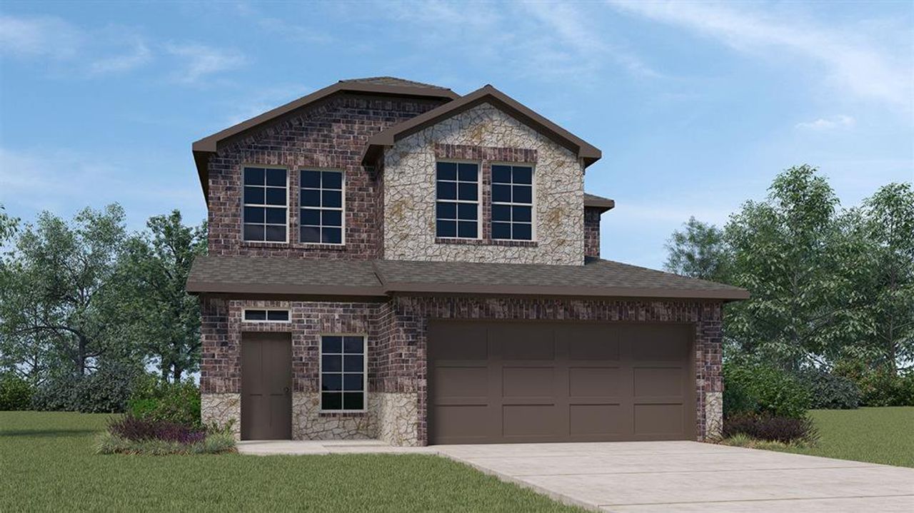 Front exterior of a new home in Elevon, Lavon, TX, highlighting curb appeal (Image 2).