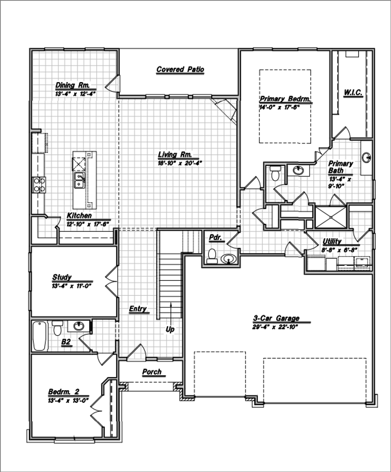 2D floor plan layout for the Bechler by Bellaire Homes in Buffalo Crossing, Cibolo, TX (Image 2).