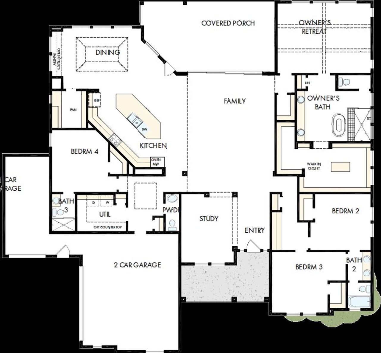 2D floor plan layout of this home in Megans Landing – Half-Acre Homesites, Castroville, TX (Image 2).