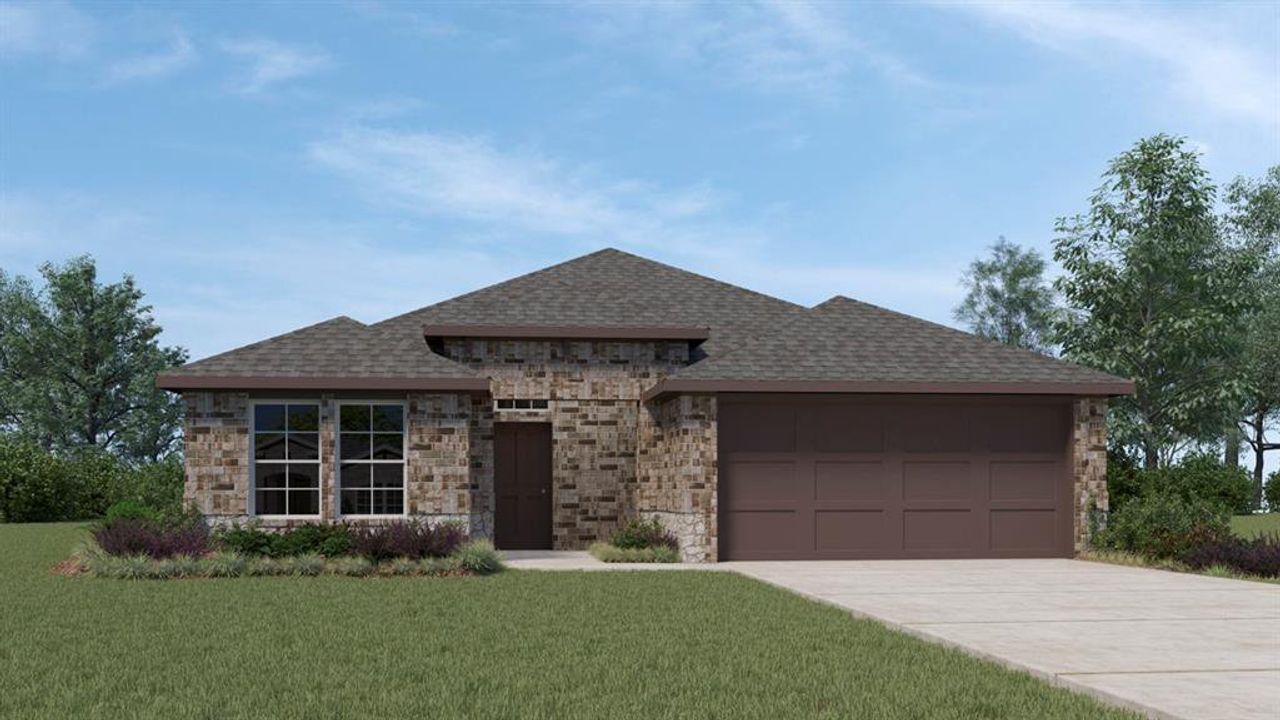 Front exterior of a new home in Saddlebrook, Waxahachie, TX, highlighting curb appeal (Image 2).