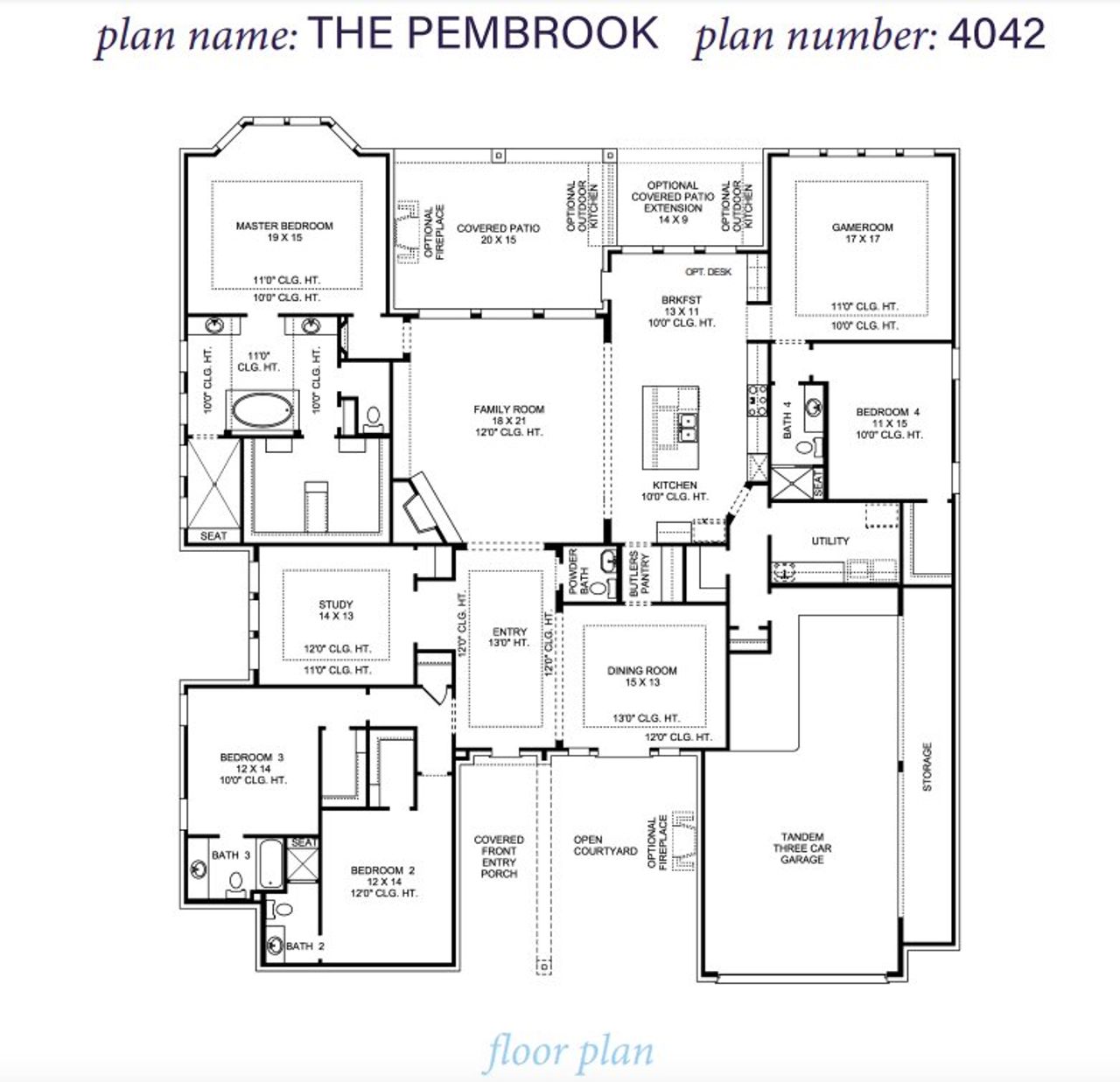 2D floor plan layout for the Pembrook 4042 by J. Patrick Homes in Sienna 90' Lots, Missouri City, TX (Image 2). 2D floor plan layout for the Pembrook 4042 by J. Patrick Homes in Sienna 90' Lots, Missouri City, TX (Image 2).