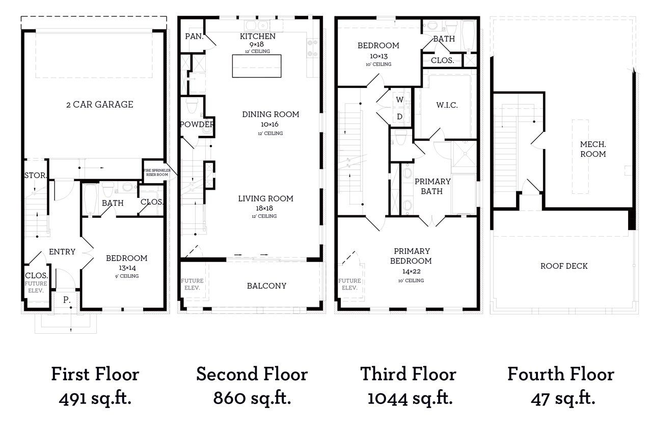 2D floor plan layout of this home in The Brownstones at East Quarter, Dallas, TX (Image 2).