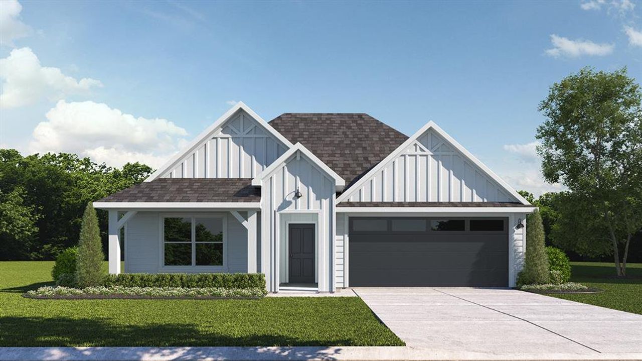 Front exterior of a new home in Creeks at Burnett Trail, Canton, TX, highlighting curb appeal (Image 2).