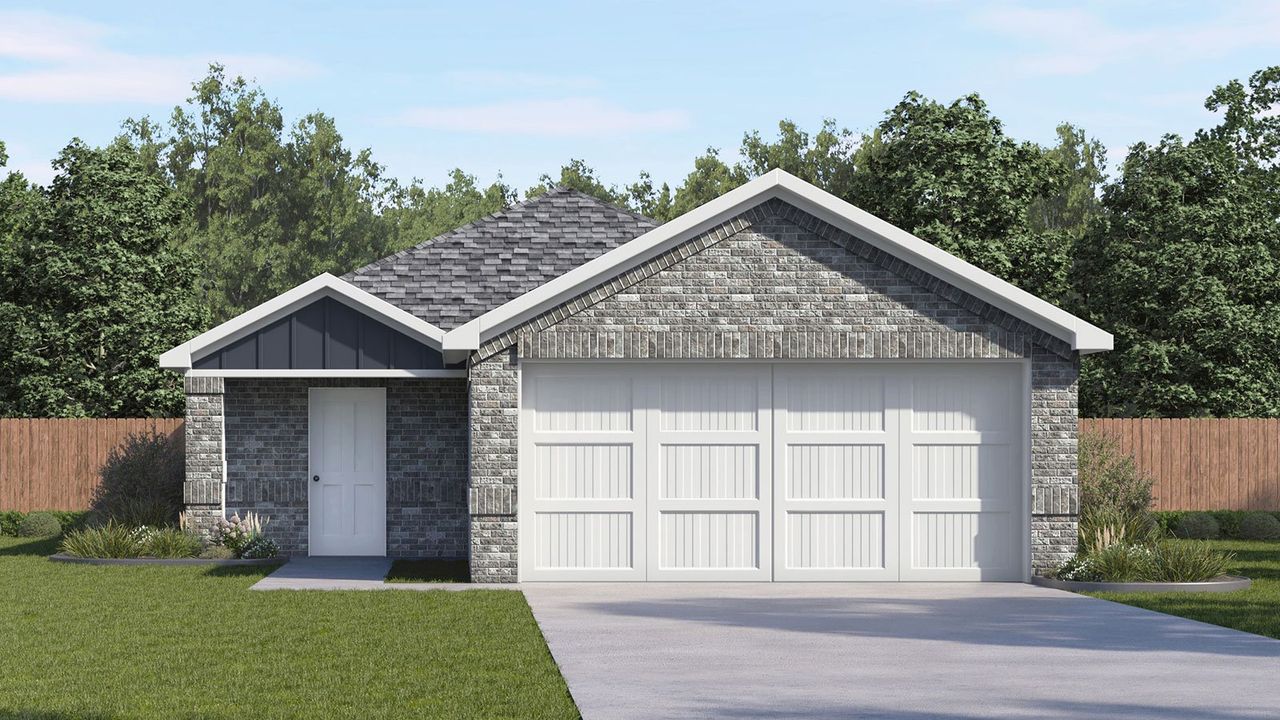 Representative exterior photo of a completed home built from the Emma by D.R. Horton in Emberly, Beasley, TX (Image 2). Representative exterior photo of a completed home built from the Emma by D.R. Horton in Emberly, Beasley, TX (Image 2).