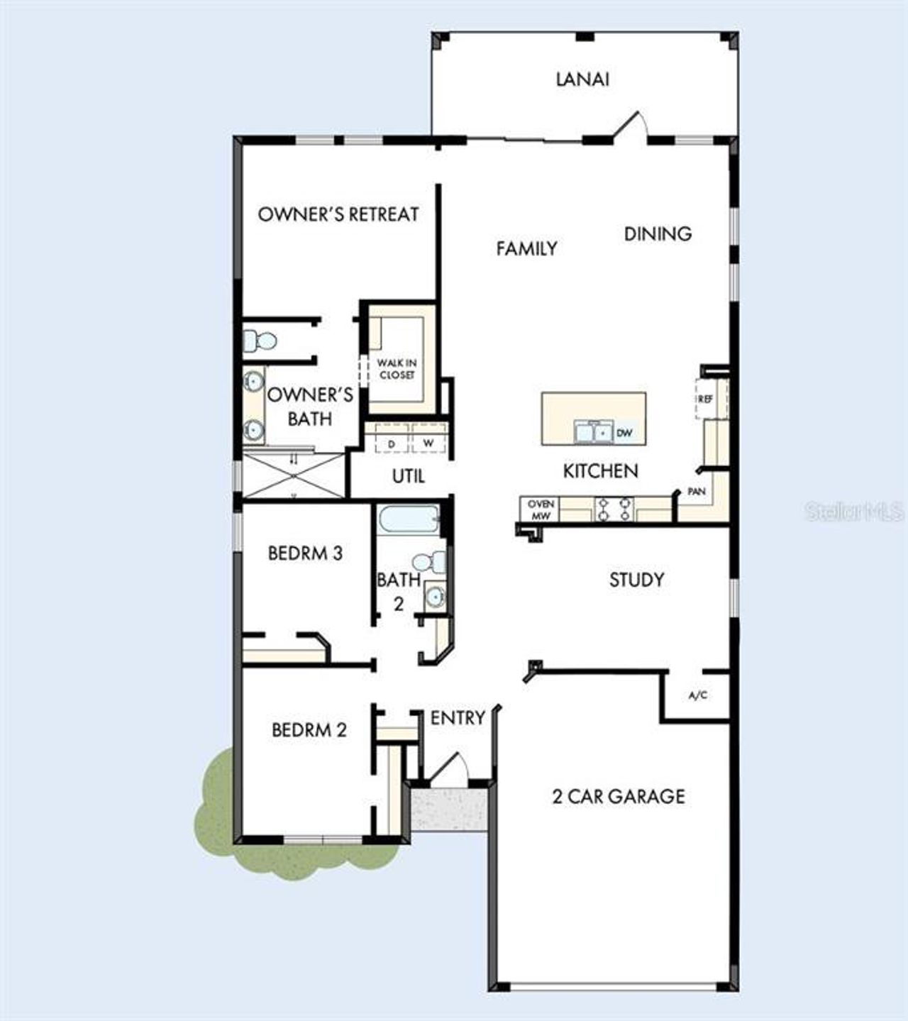 2D floor plan layout of this home in Lakeside at Satilla, St. Cloud, FL (Image 2).
