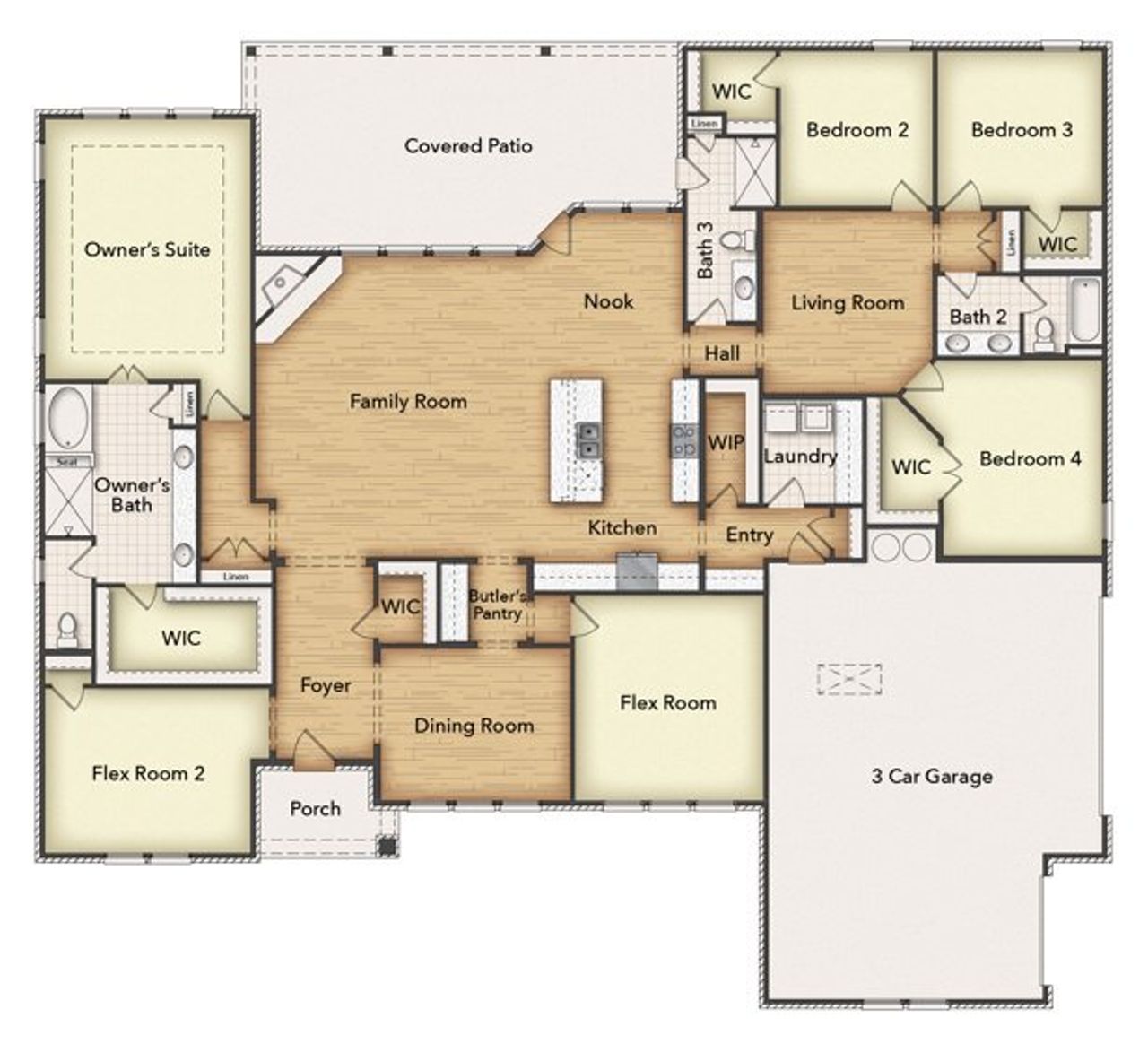 2D floor plan layout of this home in Grayson Ridge, Van Alstyne, TX (Image 2). 2D floor plan layout of this home in Grayson Ridge, Van Alstyne, TX (Image 2).