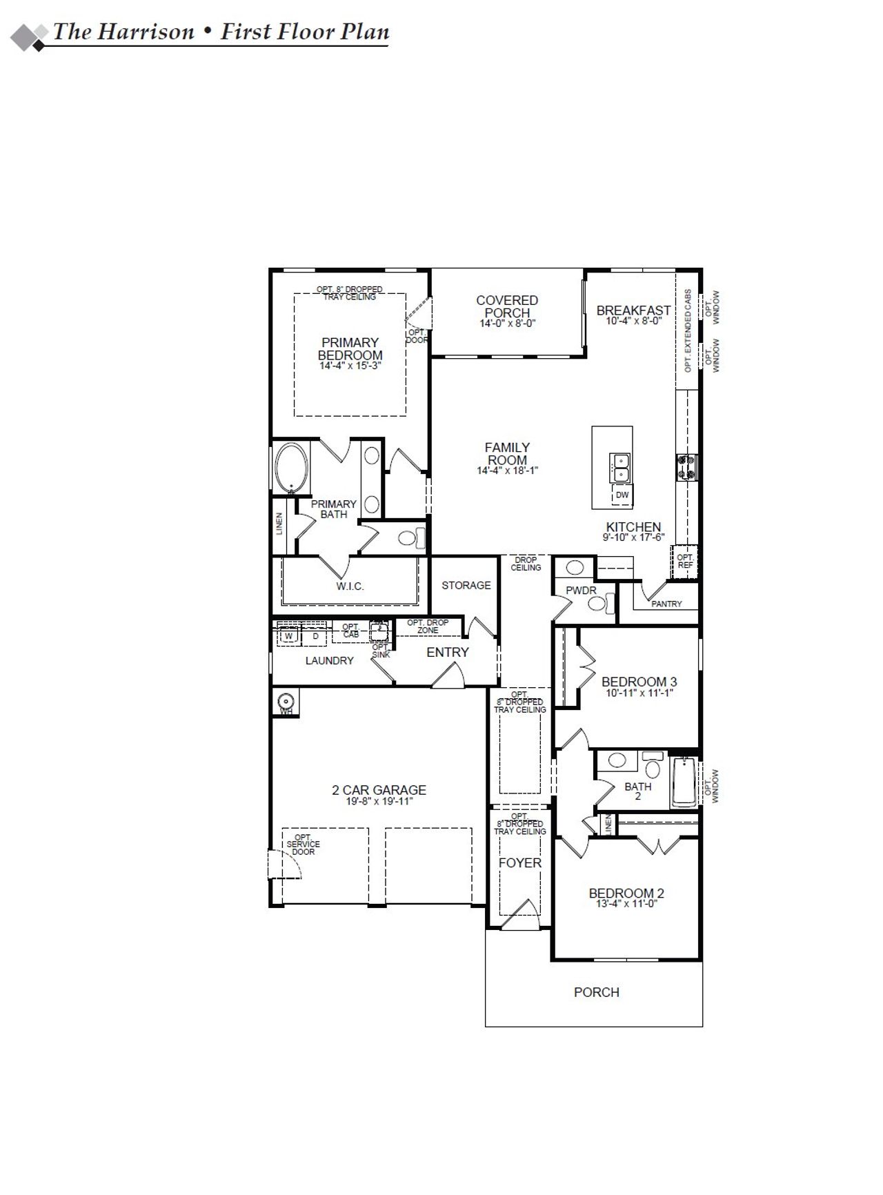 2D floor plan layout of this home in Waterford Commons, Rock Hill, SC (Image 2).
