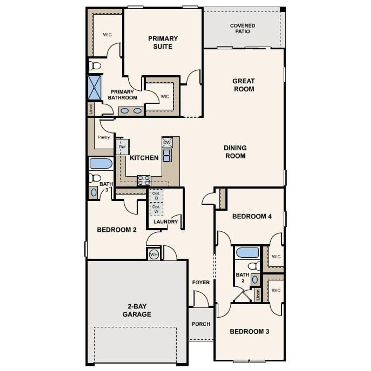 2D floor plan layout for the Kendrick by Century Complete in Cross Creek Ranch, Coolidge, AZ (Image 2).