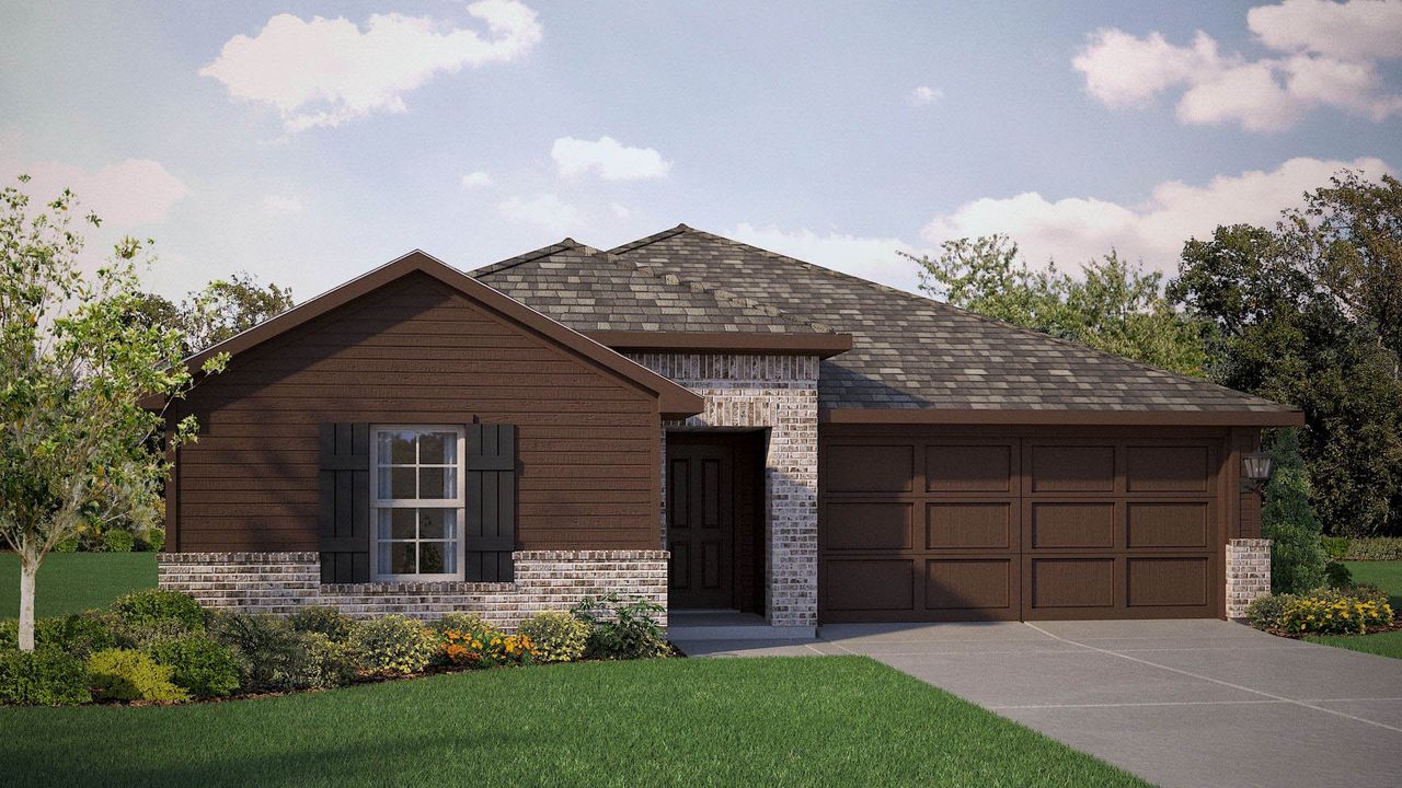 Representative exterior photo of a completed home built from the Plan by D.R. Horton in Eagle Creek, Denton, TX (Image 2). Representative exterior photo of a completed home built from the Plan by D.R. Horton in Eagle Creek, Denton, TX (Image 2).