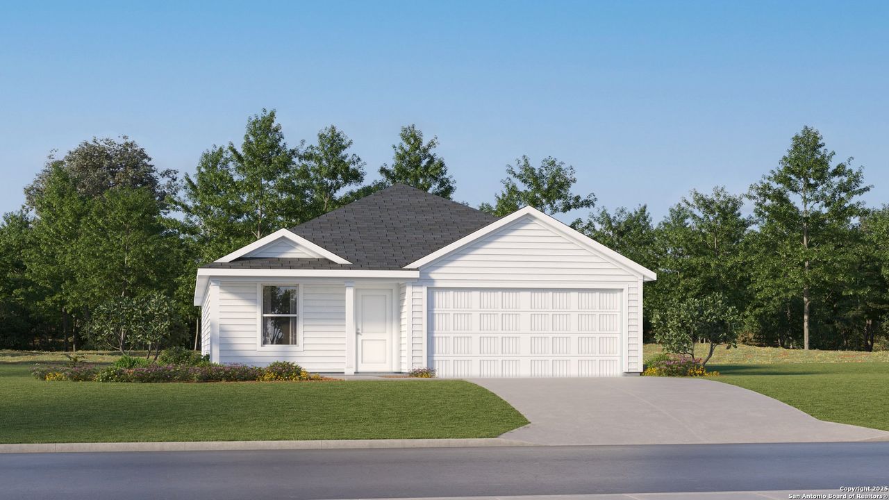 Front exterior of a new home in Friendship Oaks, Fredericksburg, TX, highlighting curb appeal (Image 2).