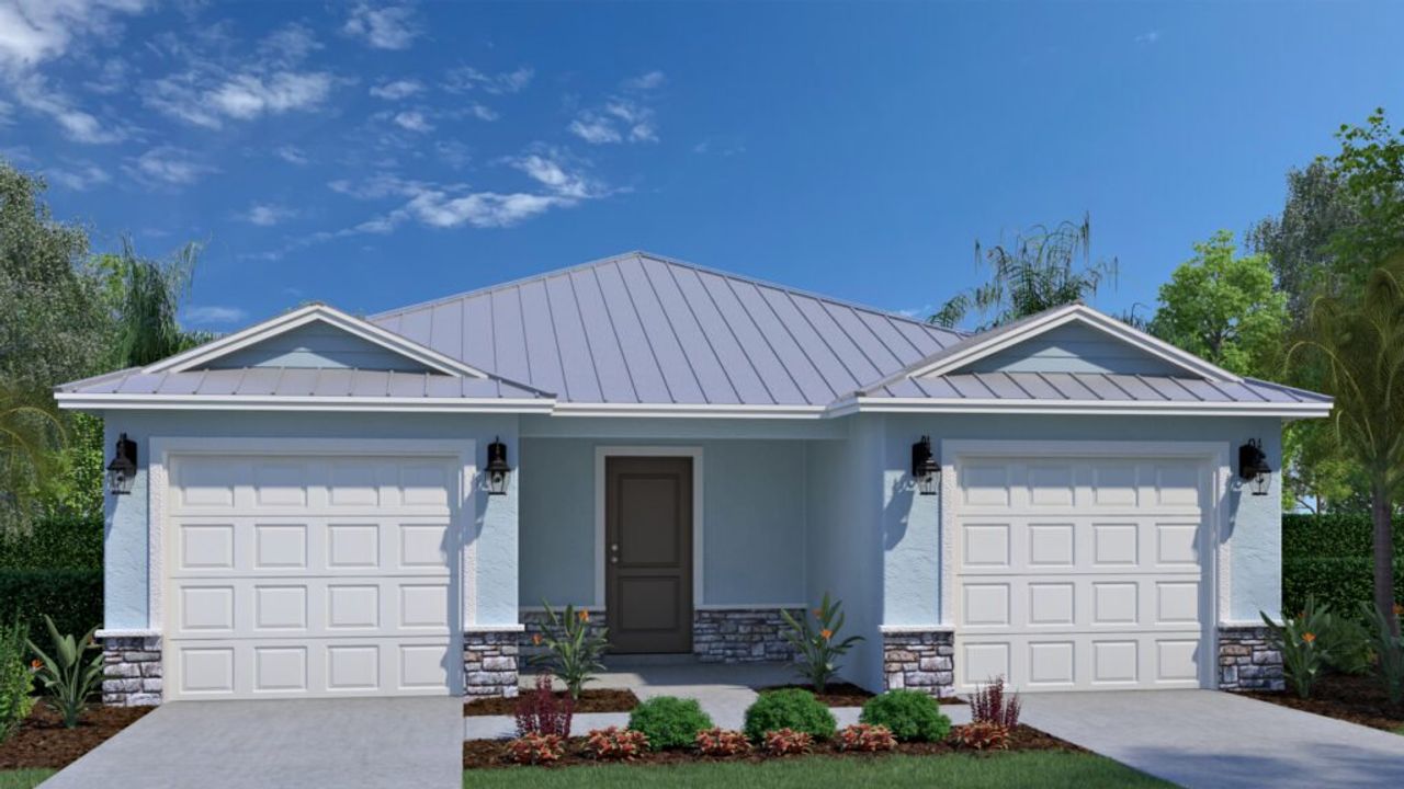 Representative exterior photo of a completed home built from the Sundance by Holiday Builders in Spanish Lakes, Port St. Lucie, FL (Image 2).