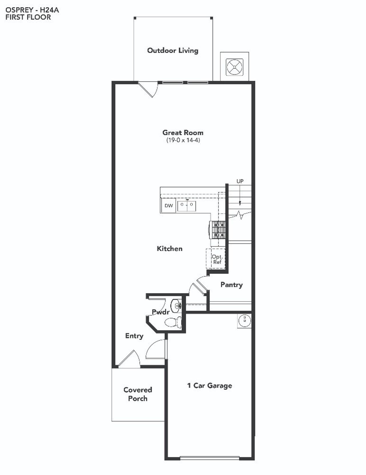 2D floor plan layout for the Osprey by DRB Homes in Hawkes Cove, Leander, TX (Image 2).