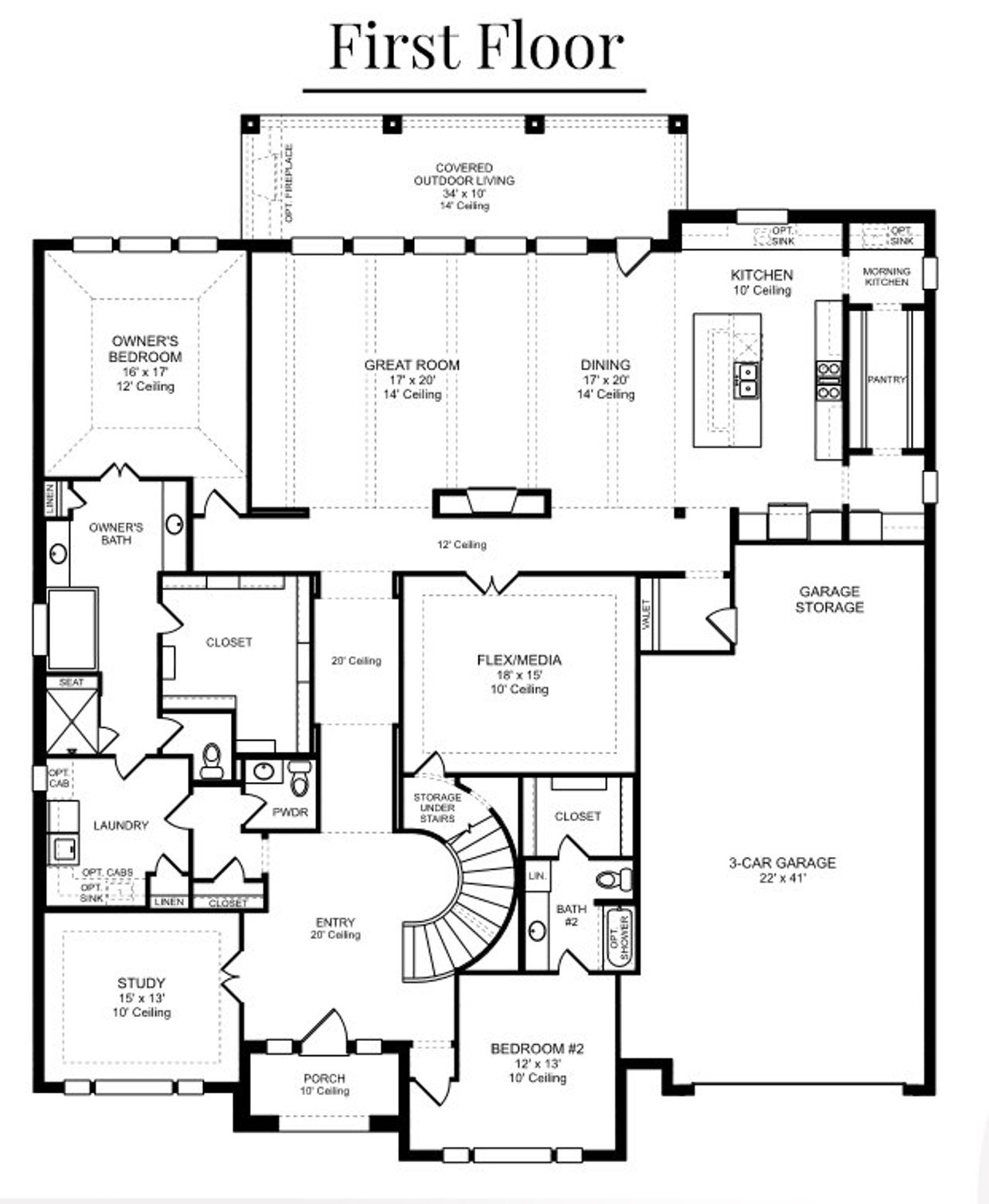 2D floor plan layout for the 7042 by Tradition Homes in Mustang Lakes – 86’, Celina, TX (Image 2).