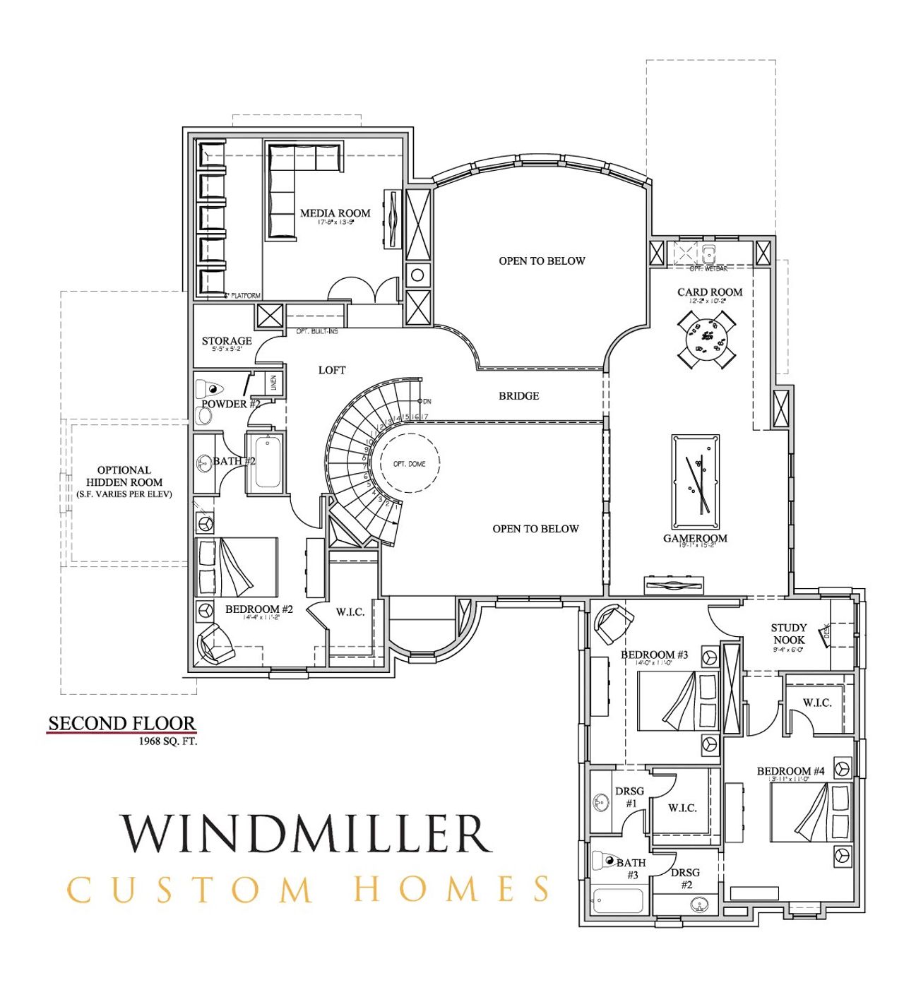 2D floor plan layout for the Kensington by Windmiller Custom Homes in The Highlands, Northlake, TX (Image 2). 2D floor plan layout for the Kensington by Windmiller Custom Homes in The Highlands, Northlake, TX (Image 2).