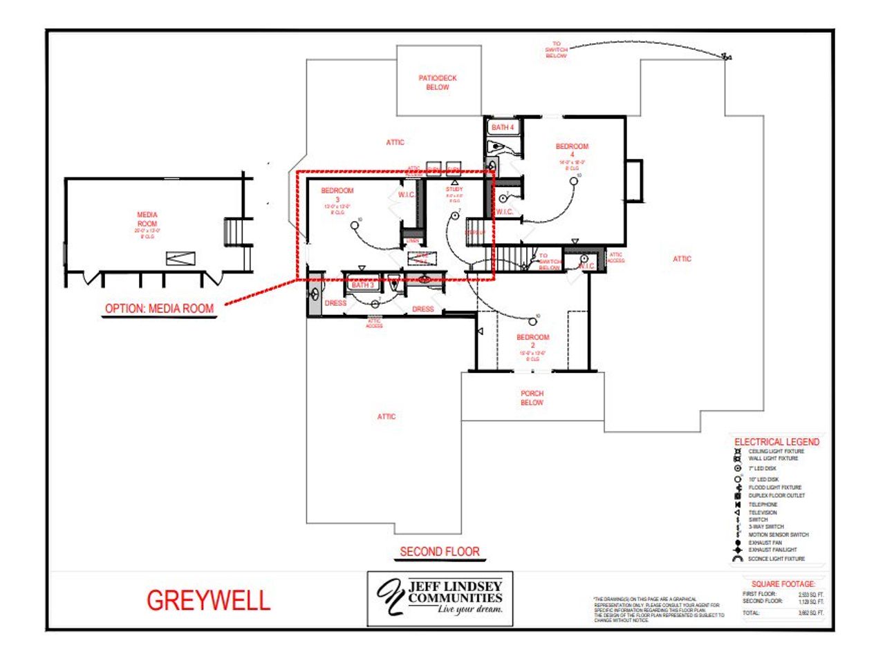 2D floor plan layout for the Greywell A by Jeff Lindsey Communities in Inman Estates, Fayetteville, GA (Image 2).