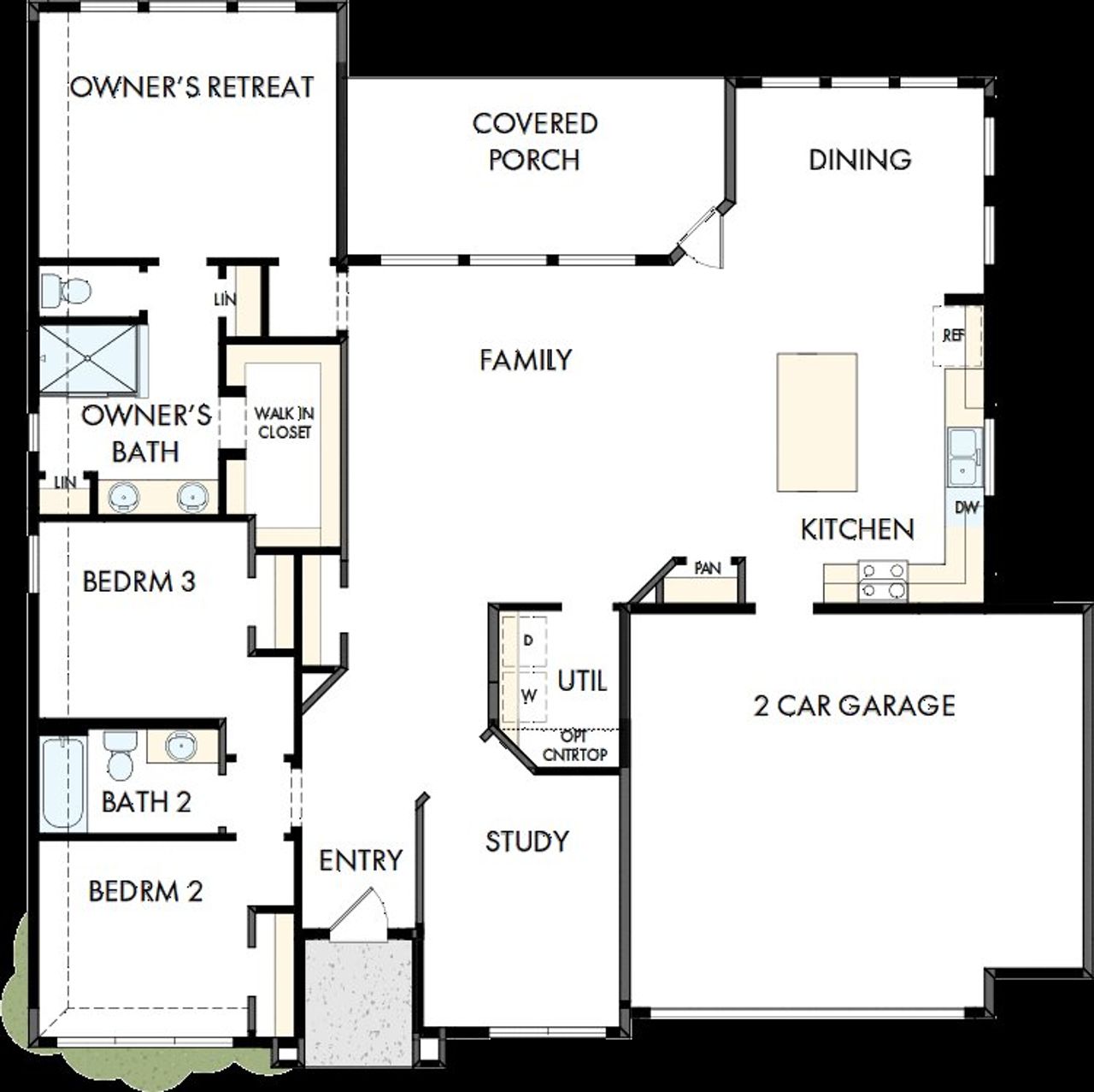 2D floor plan layout of this home in Sunfield, Buda, TX (Image 2).