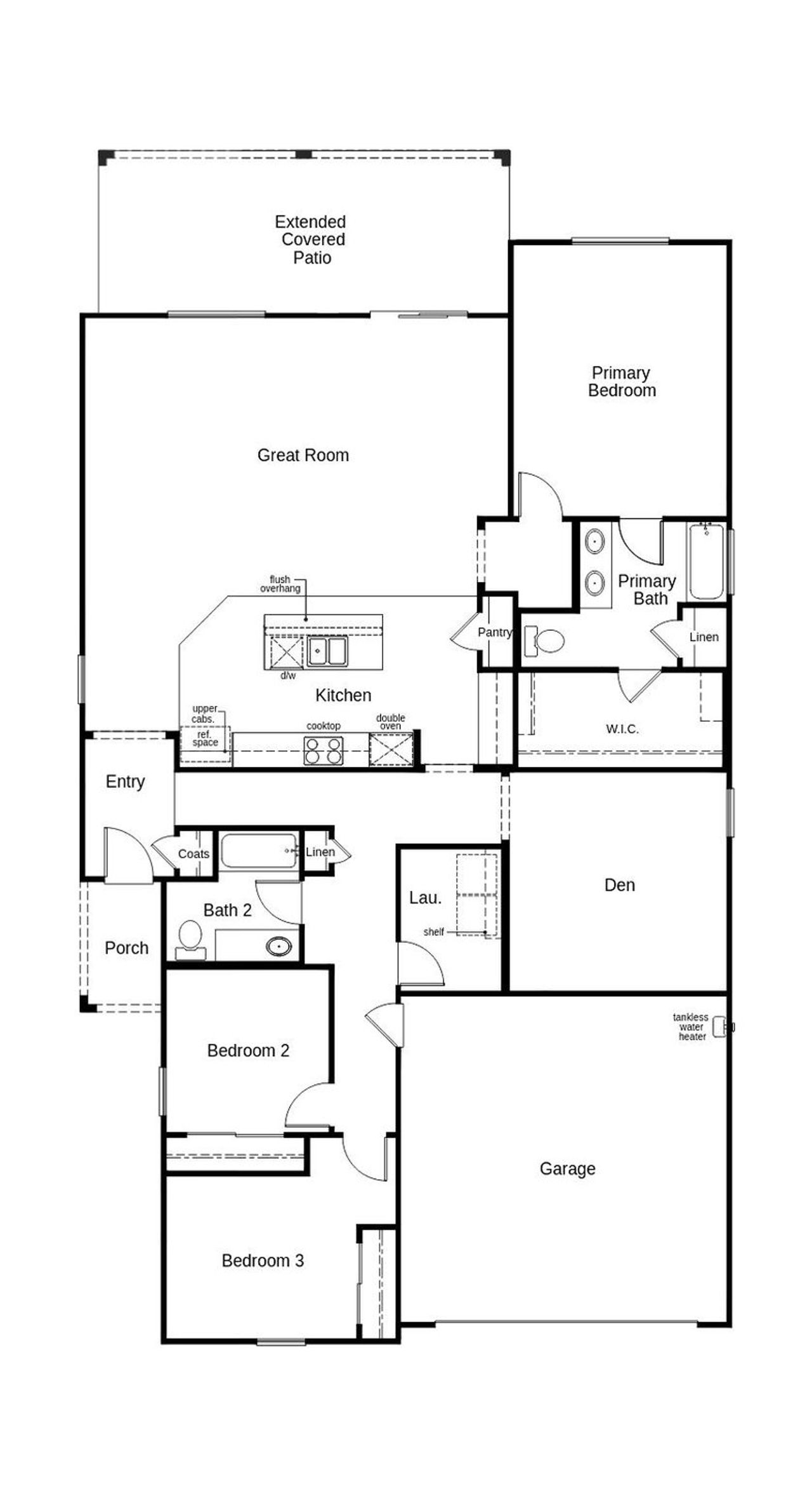 2D floor plan layout of this home in Entrada Del Pueblo at Rancho Sahuarita, Sahuarita, AZ (Image 2).