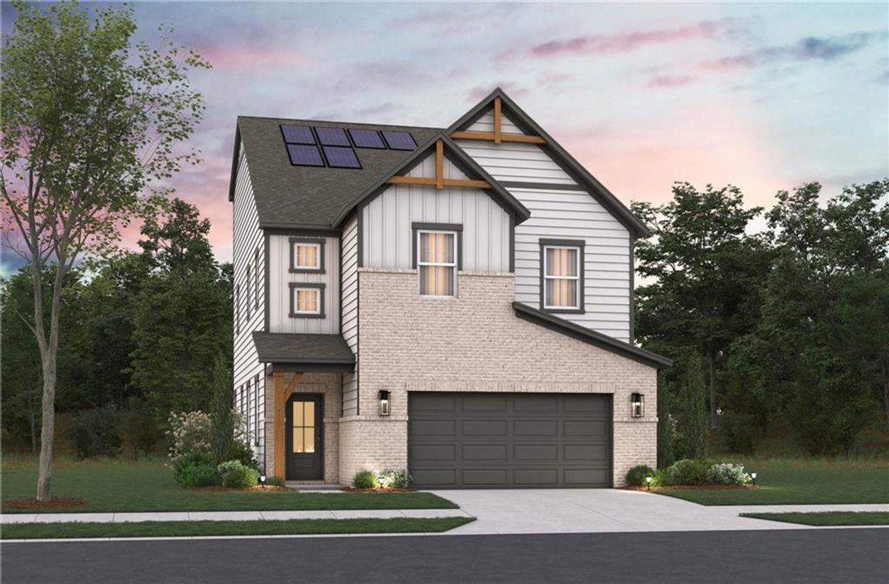 Front exterior of a new home in Poppy at GreenHouse, Marietta, GA, highlighting curb appeal (Image 2).