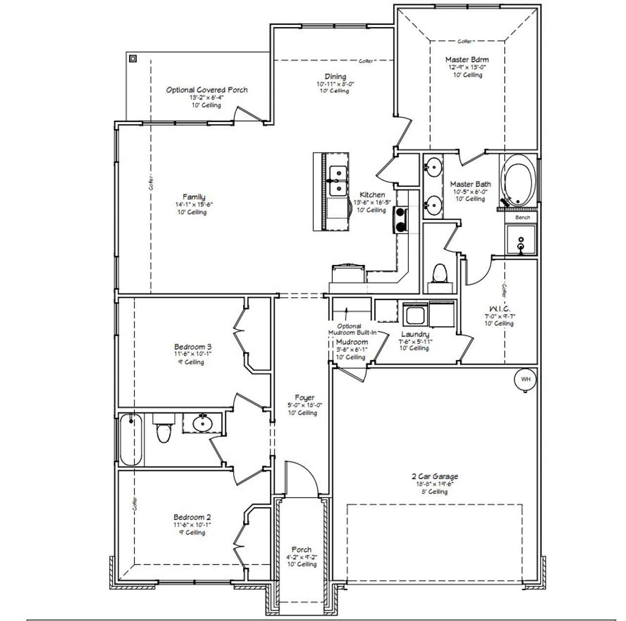 2D floor plan layout for the The Marigold by Avonley Homes in Rudder Pointe, Bryan, TX (Image 2).