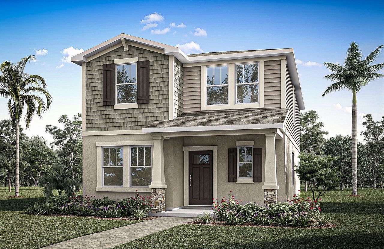 Representative exterior photo of a completed home built from the Zara by Mattamy Homes in Lakeside At Satilla, St. Cloud, FL (Image 2).