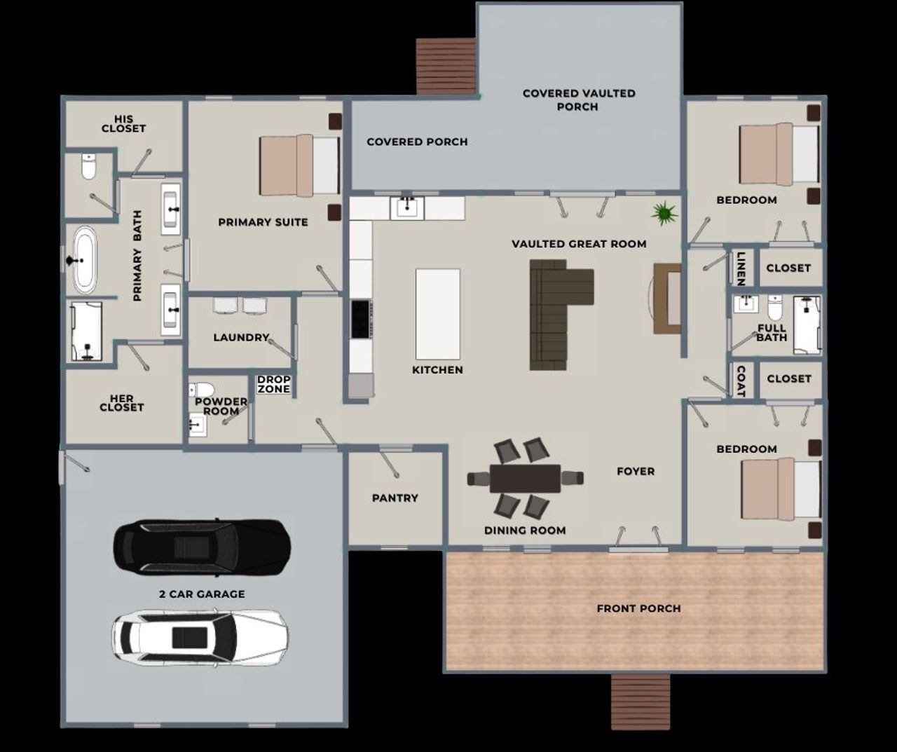2D floor plan layout for the Meadow Stream by Riverstone Construction, LLC in Jasper Highlands, Guild, TN (Image 2).
