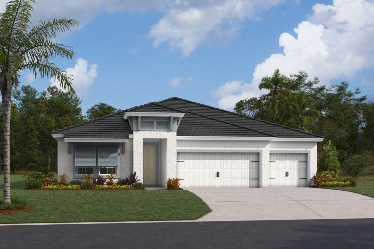 Representative exterior photo of a completed home built from the Bayside I by Homes by WestBay in Pasadena Ridge, Pasadena Hills, FL (Image 2).