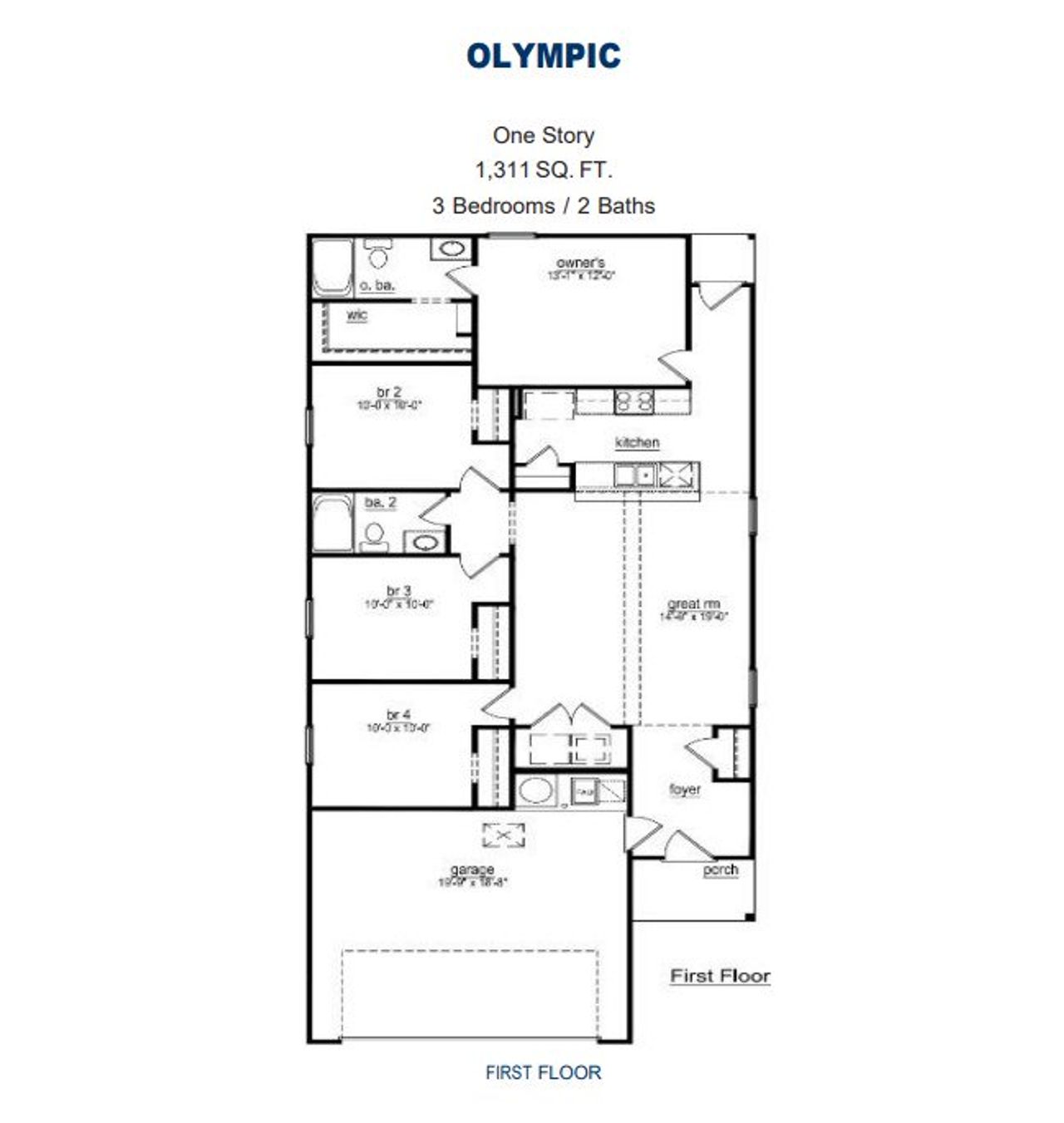 2D floor plan layout for the Olympic by National HomeCorp in Santa Fe, Cleveland, TX (Image 2). 2D floor plan layout for the Olympic by National HomeCorp in Santa Fe, Cleveland, TX (Image 2).