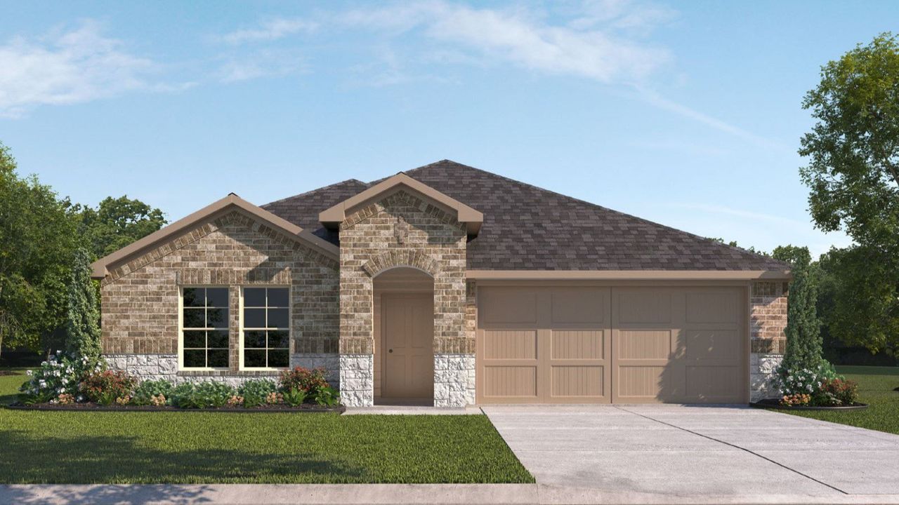 Representative exterior photo of a completed home built from the Plan by D.R. Horton in Tamarron, Brookshire, TX (Image 2). Representative exterior photo of a completed home built from the Plan by D.R. Horton in Tamarron, Brookshire, TX (Image 2).