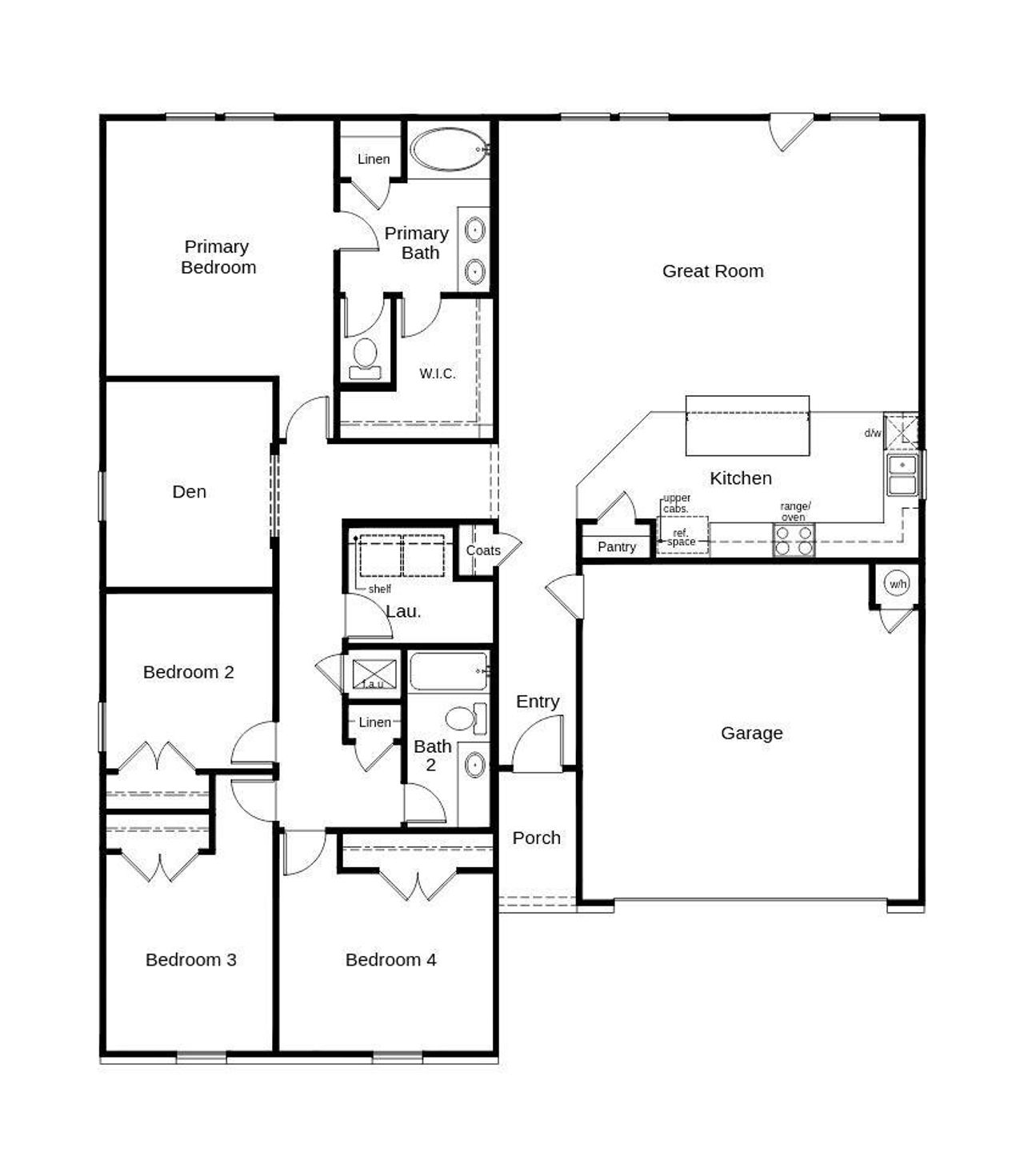 This floor plan features 4 bedrooms, 2 full baths, and over 2,000 square feet of living space.