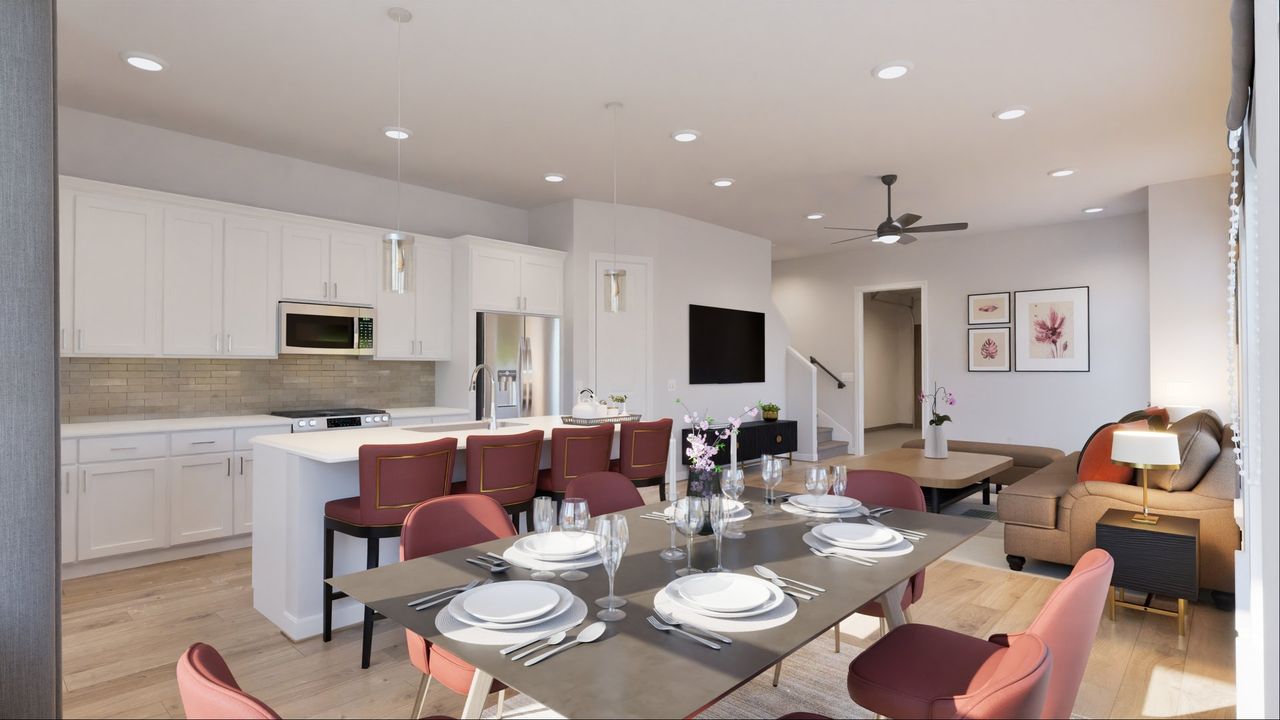 Furnished interior view inside a new home in The Duets Collection at Novel, Austin (Image 2). Furnished interior view inside a new home in The Duets Collection at Novel, Austin (Image 2).