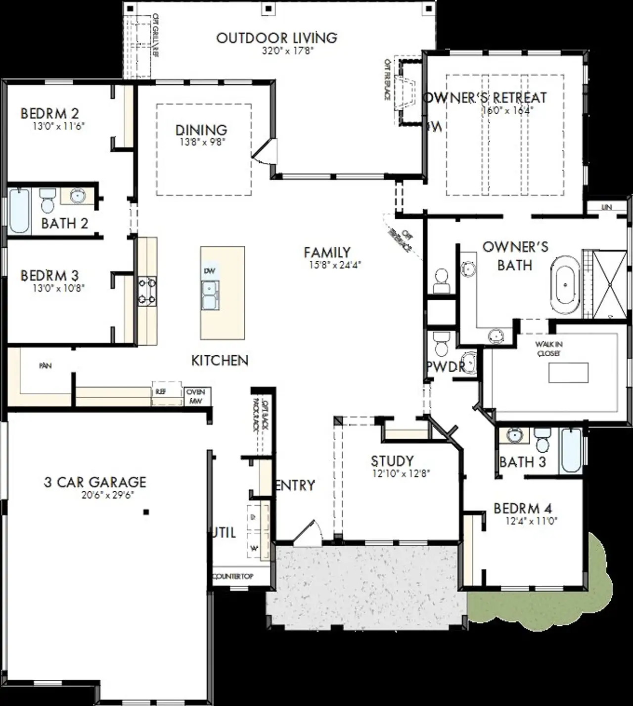 2D floor plan layout of this home in Megans Landing – Half-Acre Homesites, Castroville, TX (Image 2).