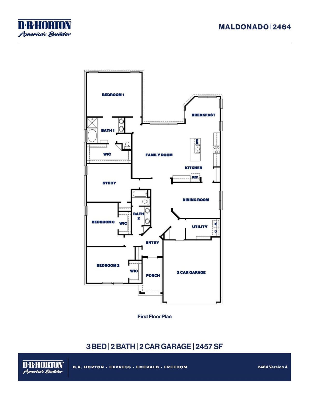 2D floor plan layout for the Maldonado by D.R. Horton in River Ranch Estates, Dayton, TX (Image 2).