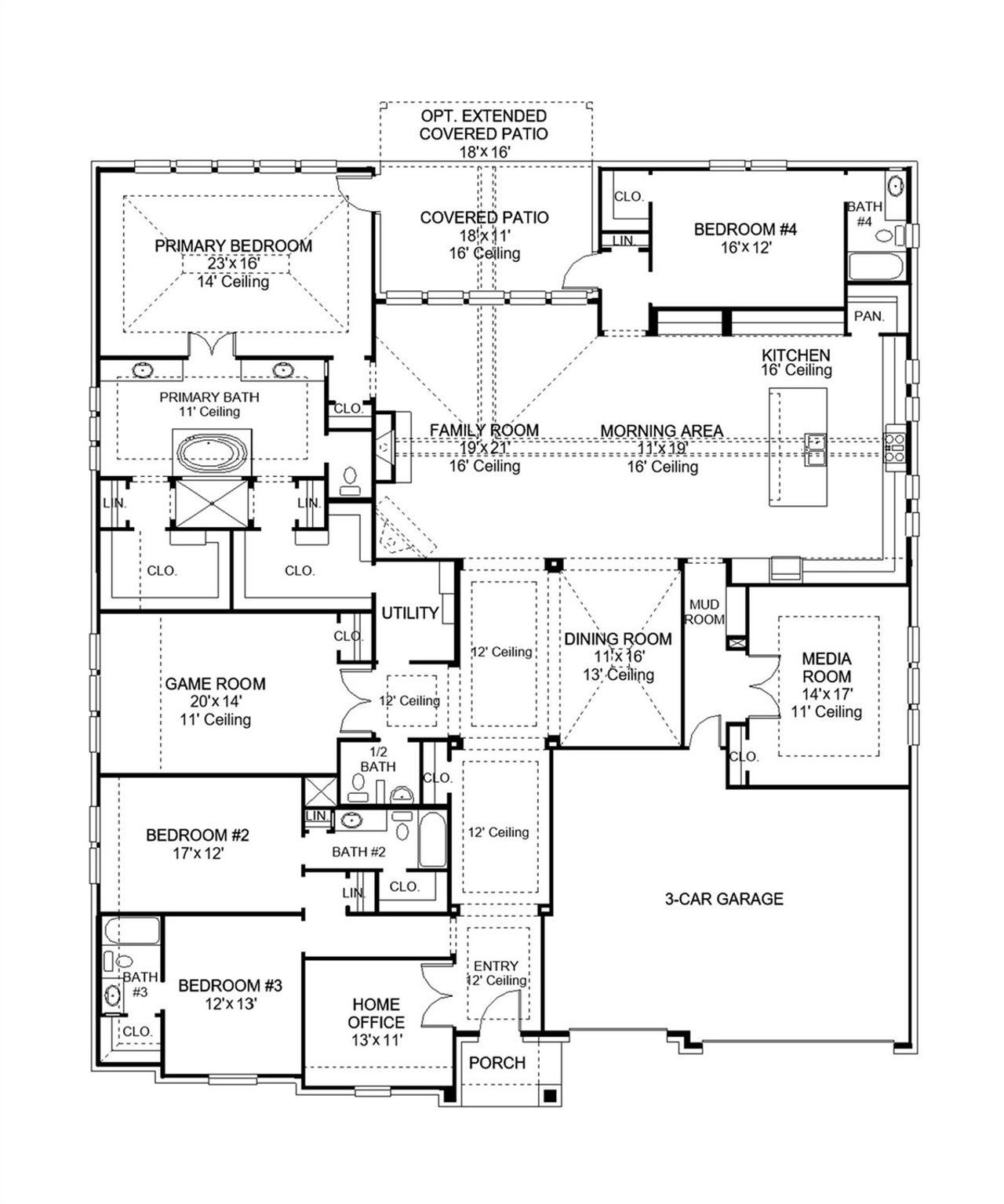2D floor plan layout of this home in Parkside on the River West, Georgetown, TX (Image 2).