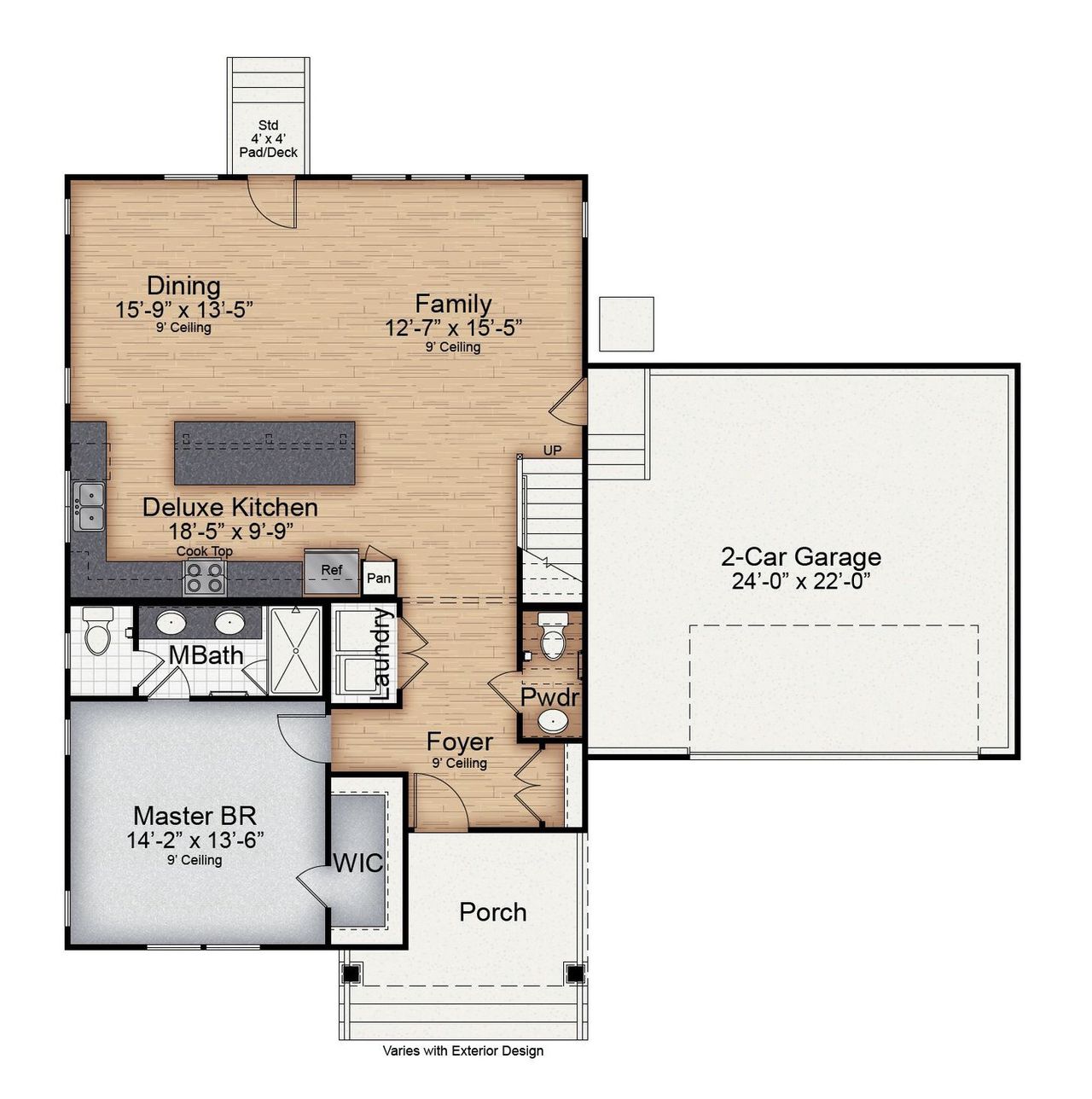 2D floor plan layout for the The Charlotte by ExperienceOne Homes, LLC in Elizabeth Springs, Wake Forest, NC (Image 2).