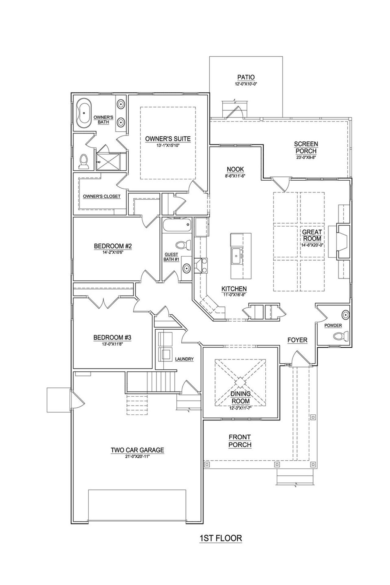 2D floor plan layout of this home in The Villas at Langston Farms, Winterville, NC (Image 2).