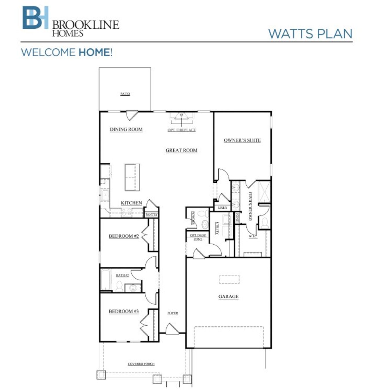 2D floor plan layout for the Watts by Brookline Homes in The Terraces at Cramerton Mills, Gastonia, NC (Image 2). 2D floor plan layout for the Watts by Brookline Homes in The Terraces at Cramerton Mills, Gastonia, NC (Image 2).
