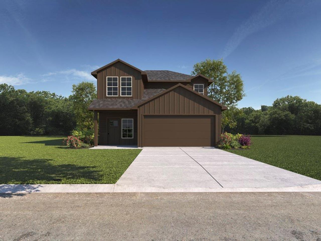Front exterior of a new home in Wildwood, Royse City, TX, highlighting curb appeal (Image 2). Front exterior of a new home in Wildwood, Royse City, TX, highlighting curb appeal (Image 2).