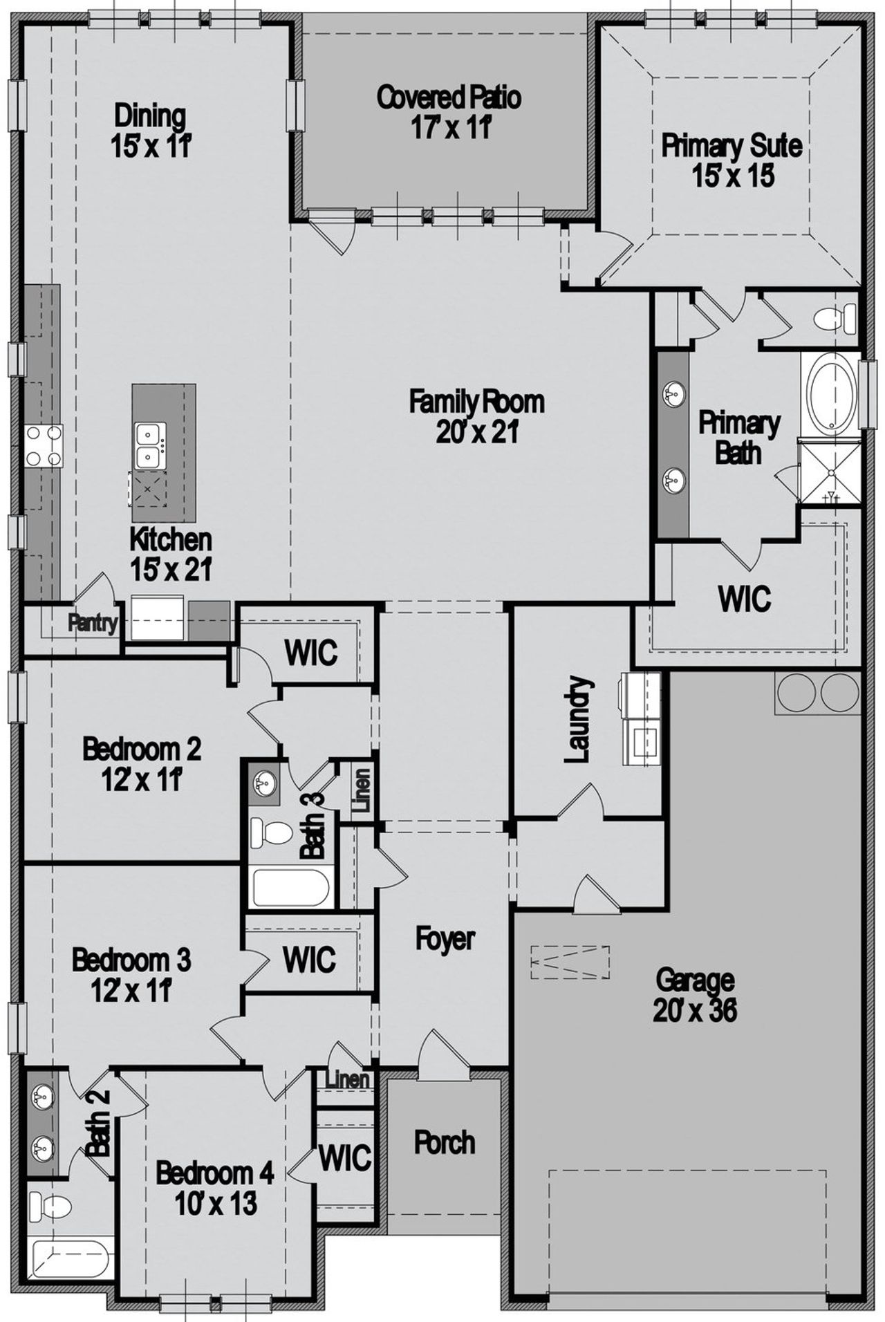 2D floor plan layout of this home in Edgewater, Fate, TX (Image 2). 2D floor plan layout of this home in Edgewater, Fate, TX (Image 2).