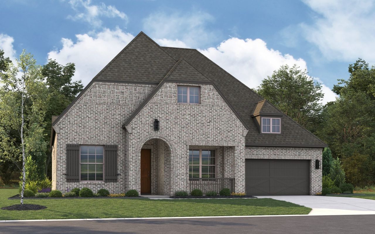 Representative exterior photo of a completed home built from the 5091 by Tradition Homes in Lakewood at Brookhollow – 60′ Lots, Prosper, TX (Image 2).