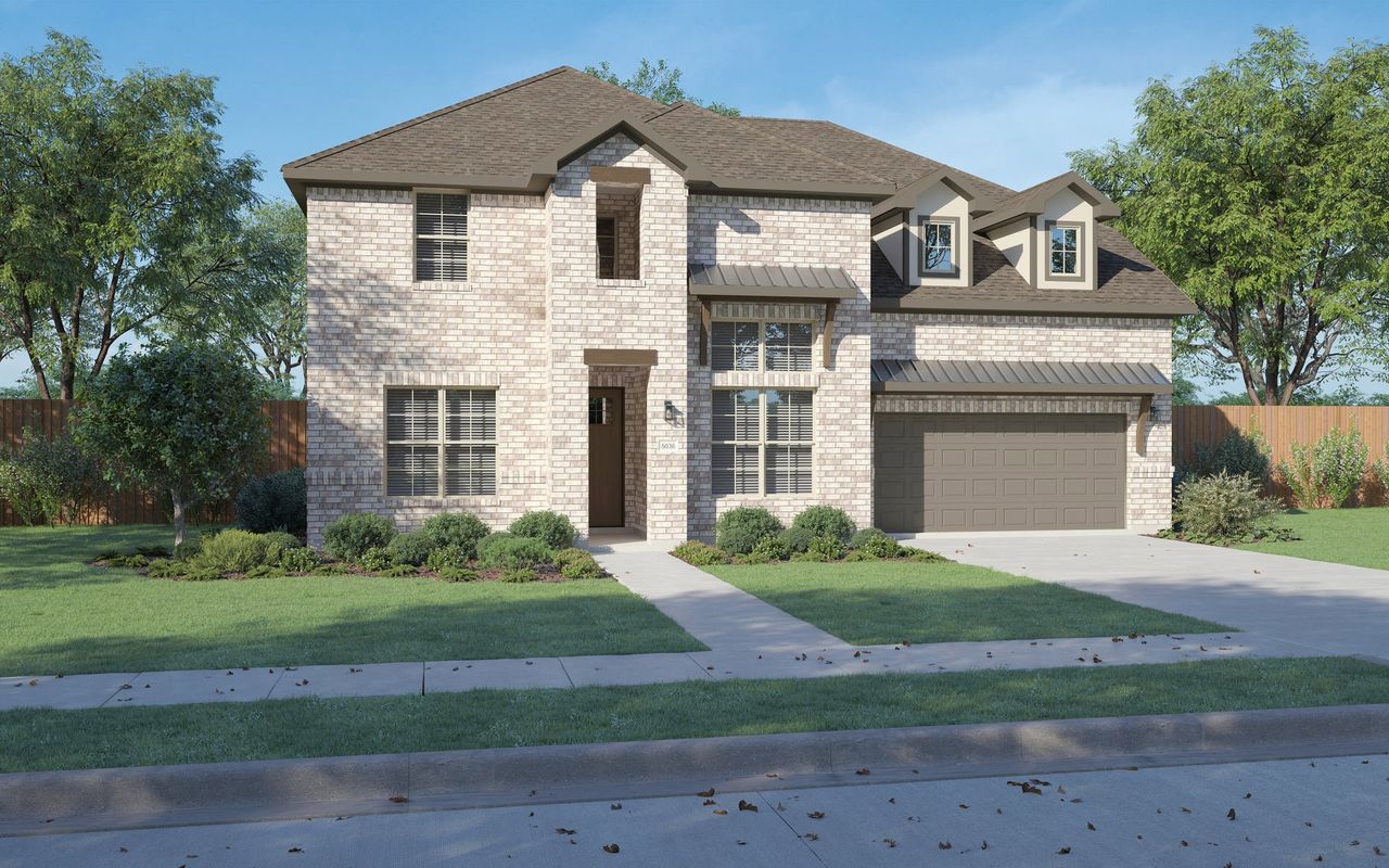 Front exterior of a new home in Painted Tree Lakeside, McKinney, TX, highlighting curb appeal (Image 2).